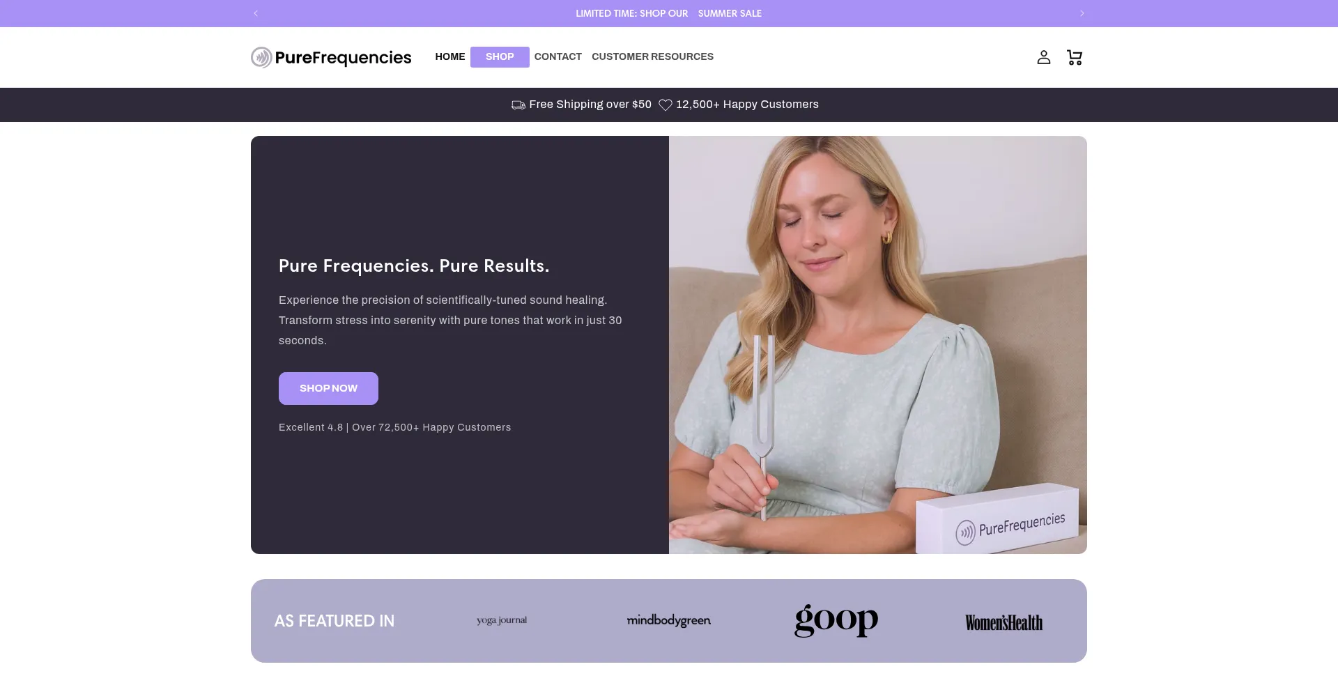Website screenshot of Purefrequencies.com
