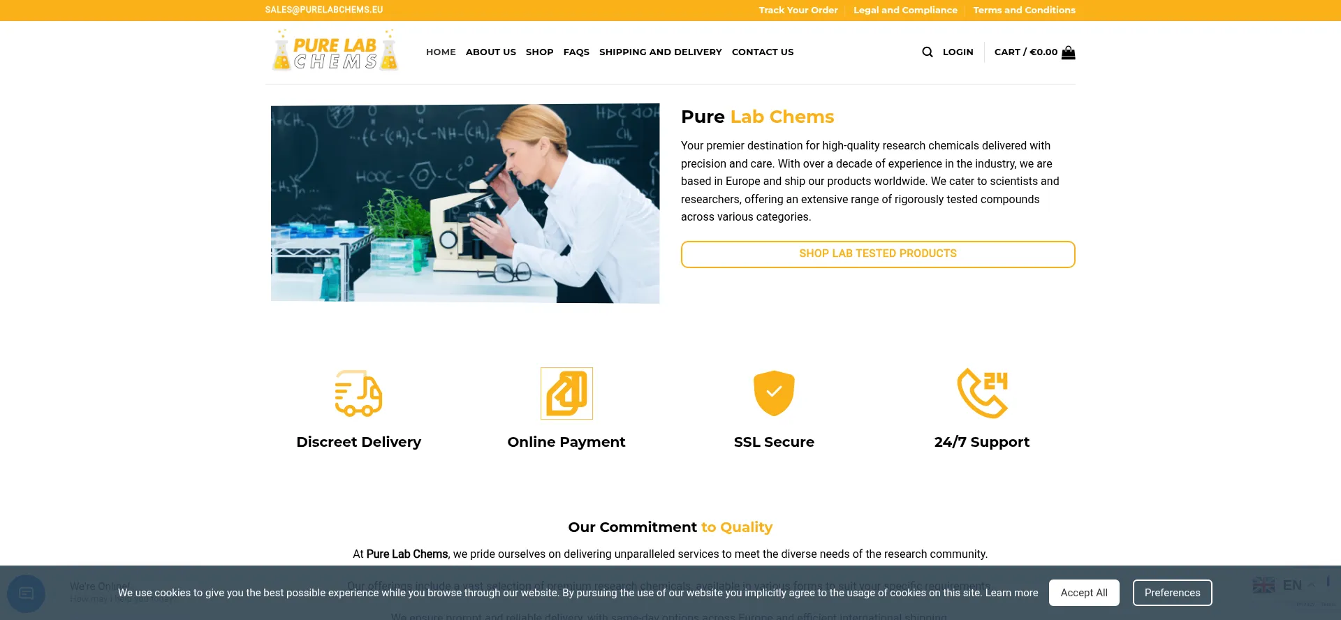 Website screenshot of Purelabchems.eu