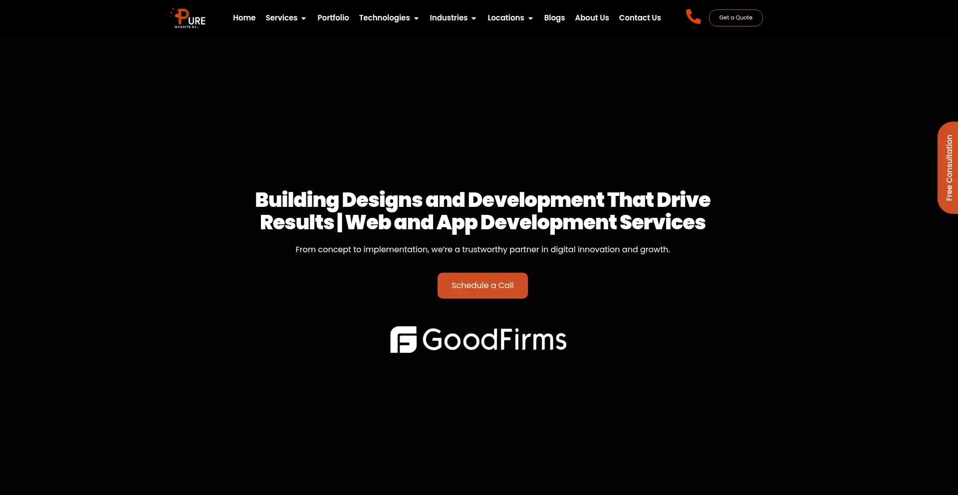 Website screenshot of Purewebsitedesign.com