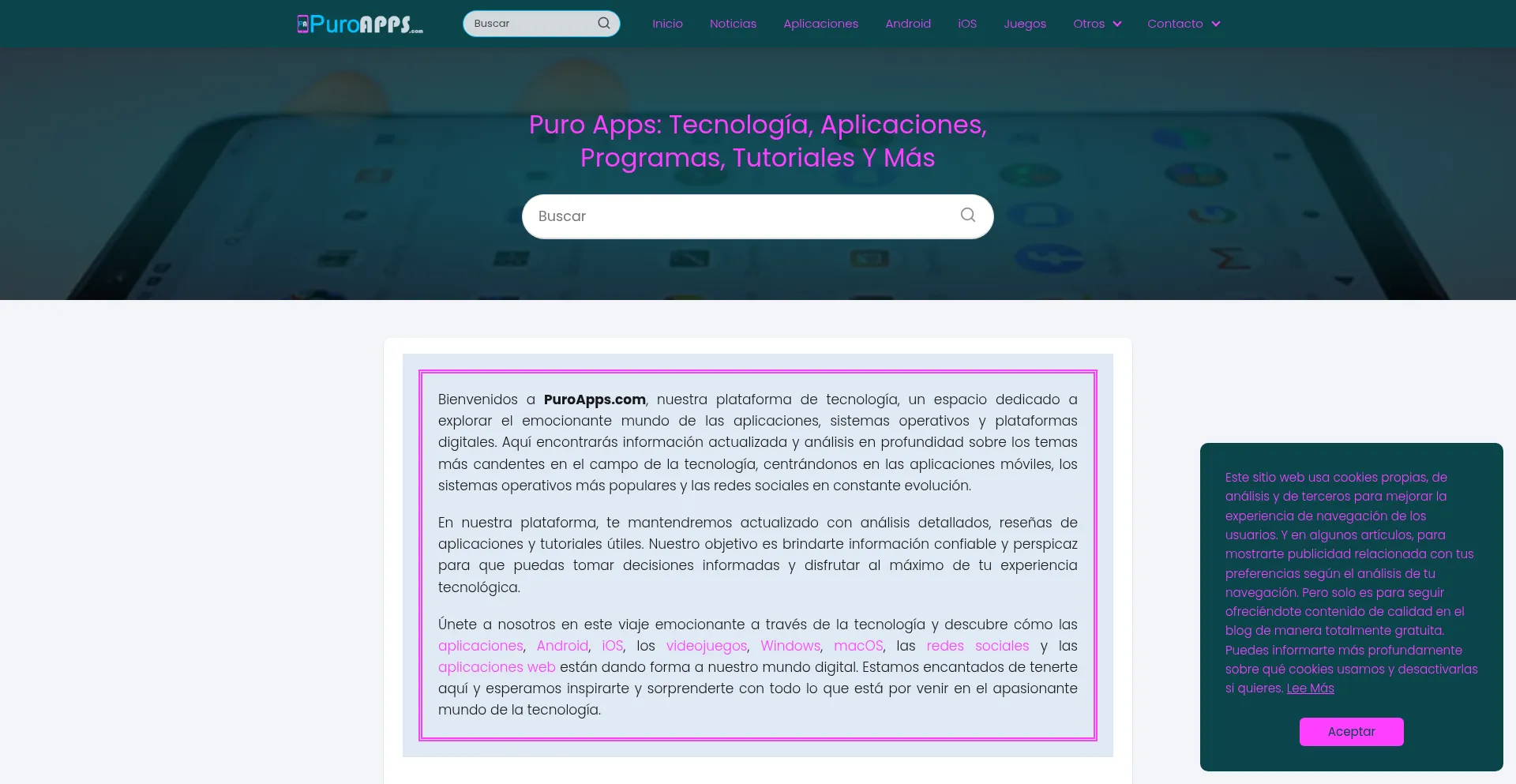 Website screenshot of Puroapps.com