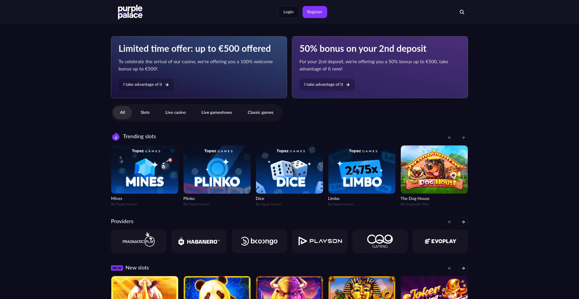 Website screenshot of Purple-palace.com