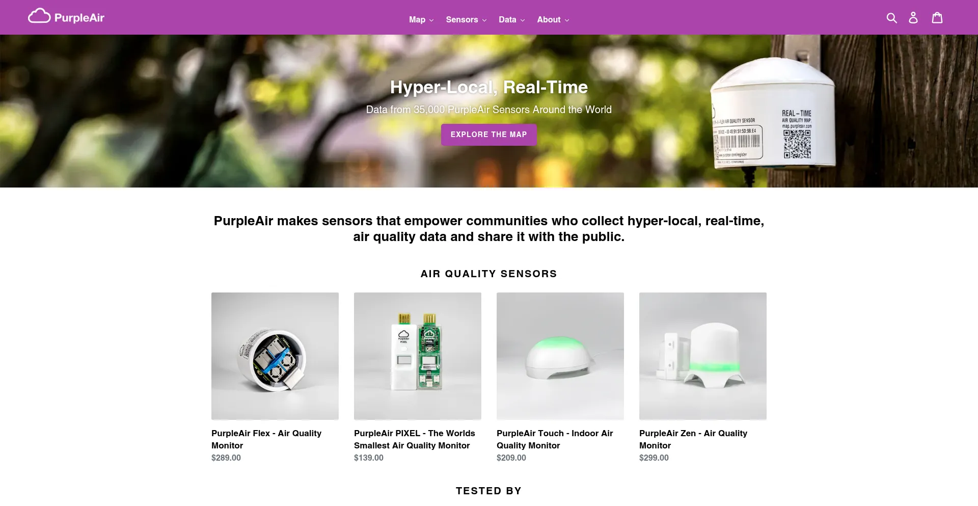 Website screenshot of Purpleair.com