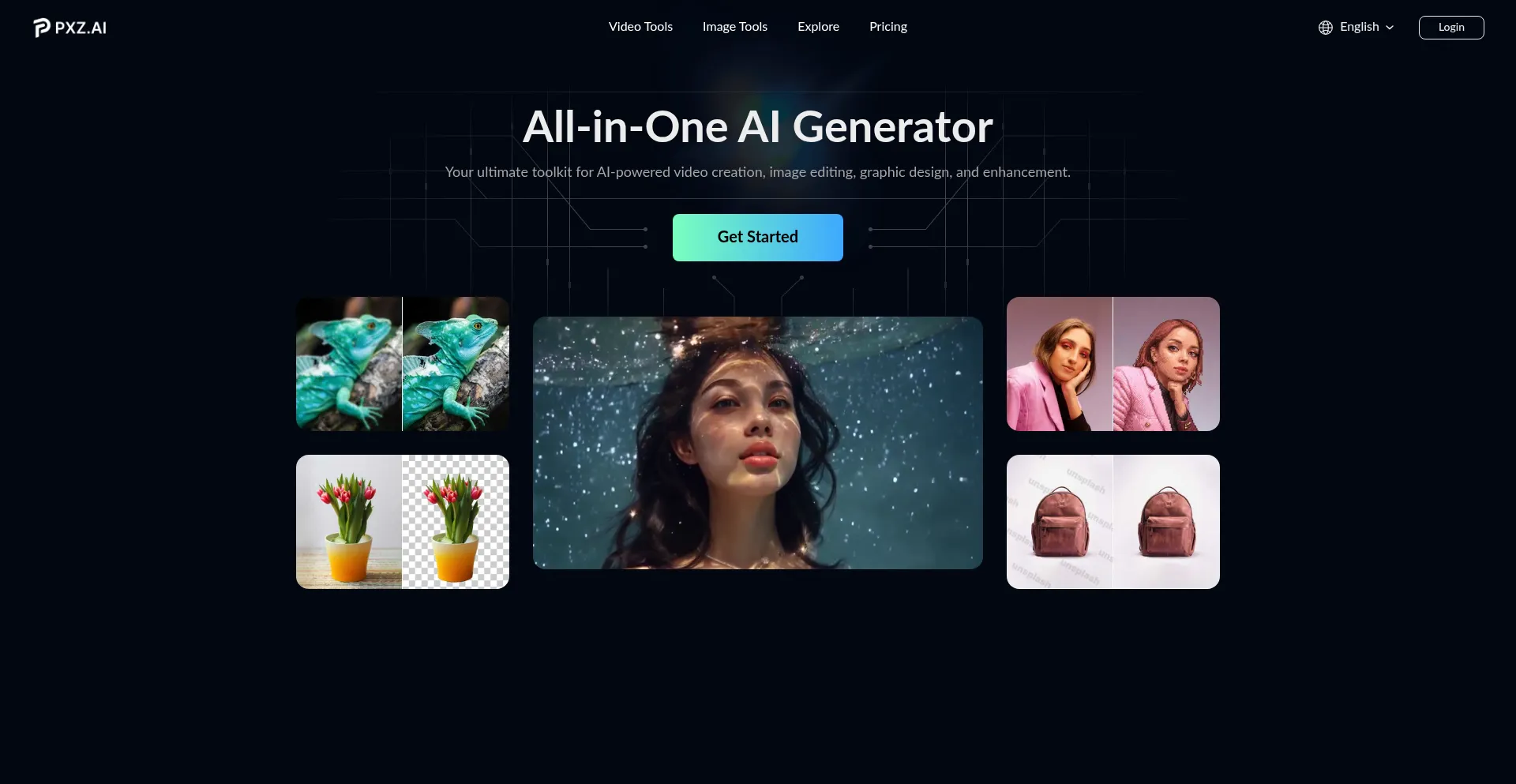 Website screenshot of Pxz.ai