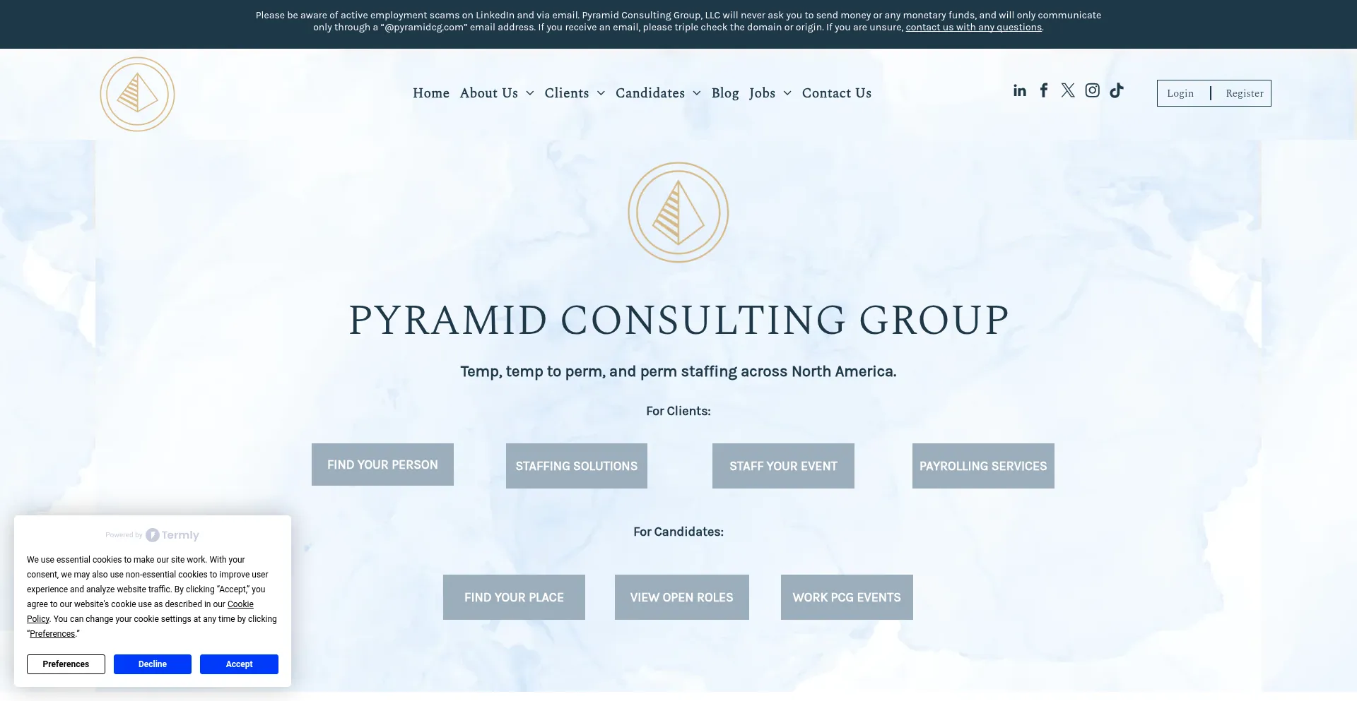 Website screenshot of Pyramidcg.com