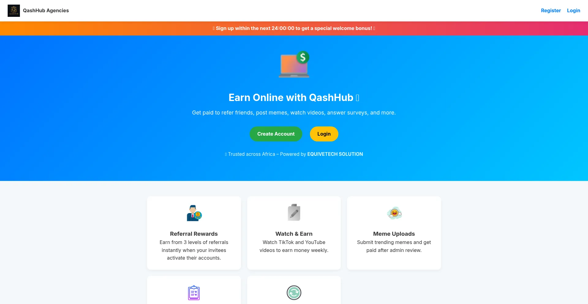 Website screenshot of Qashhub.com