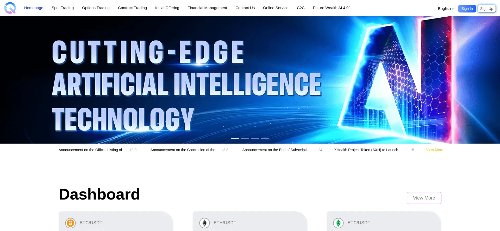Website screenshot of Qtcpcoin.com