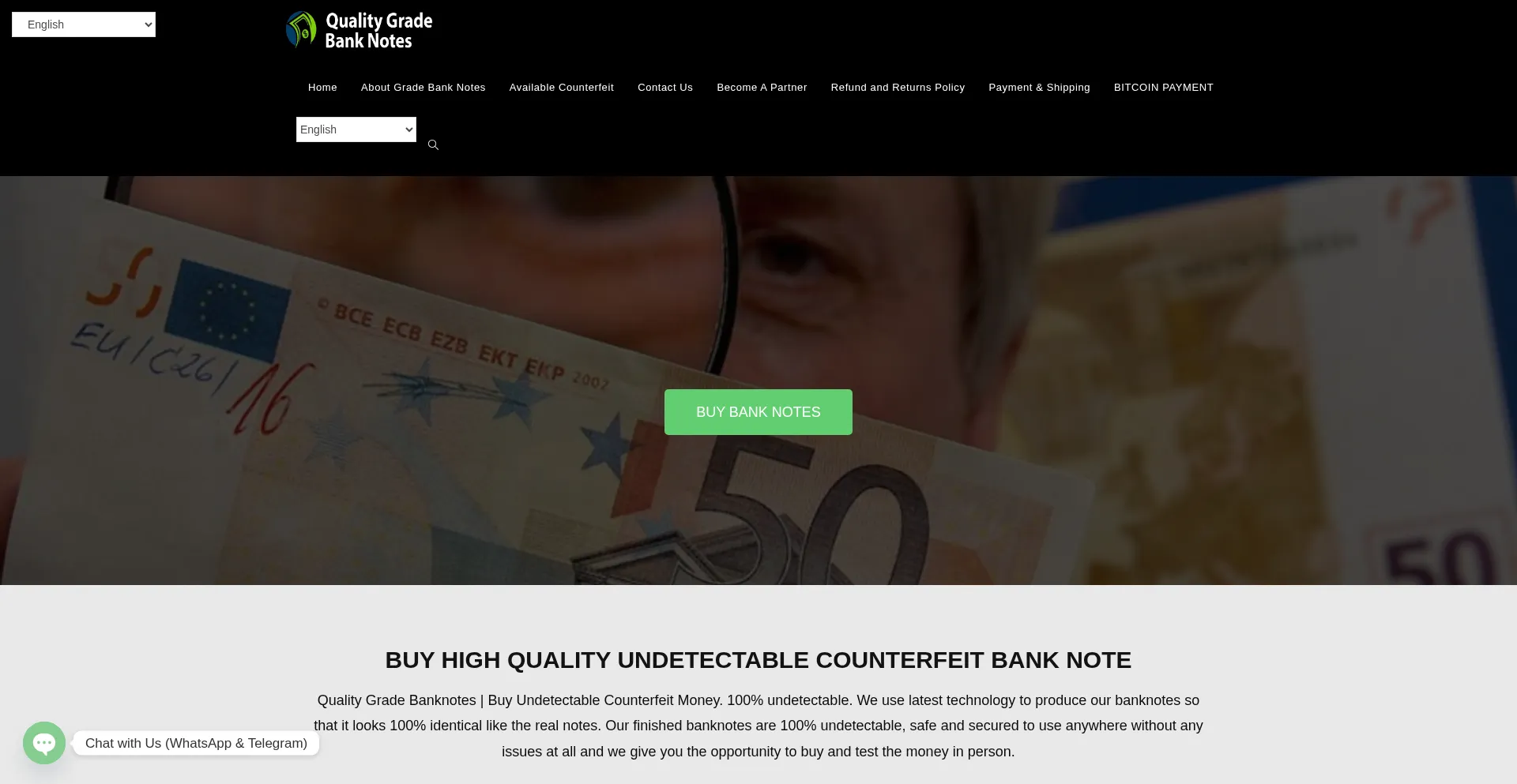 Qualitygradebanknotes.com Screenshot