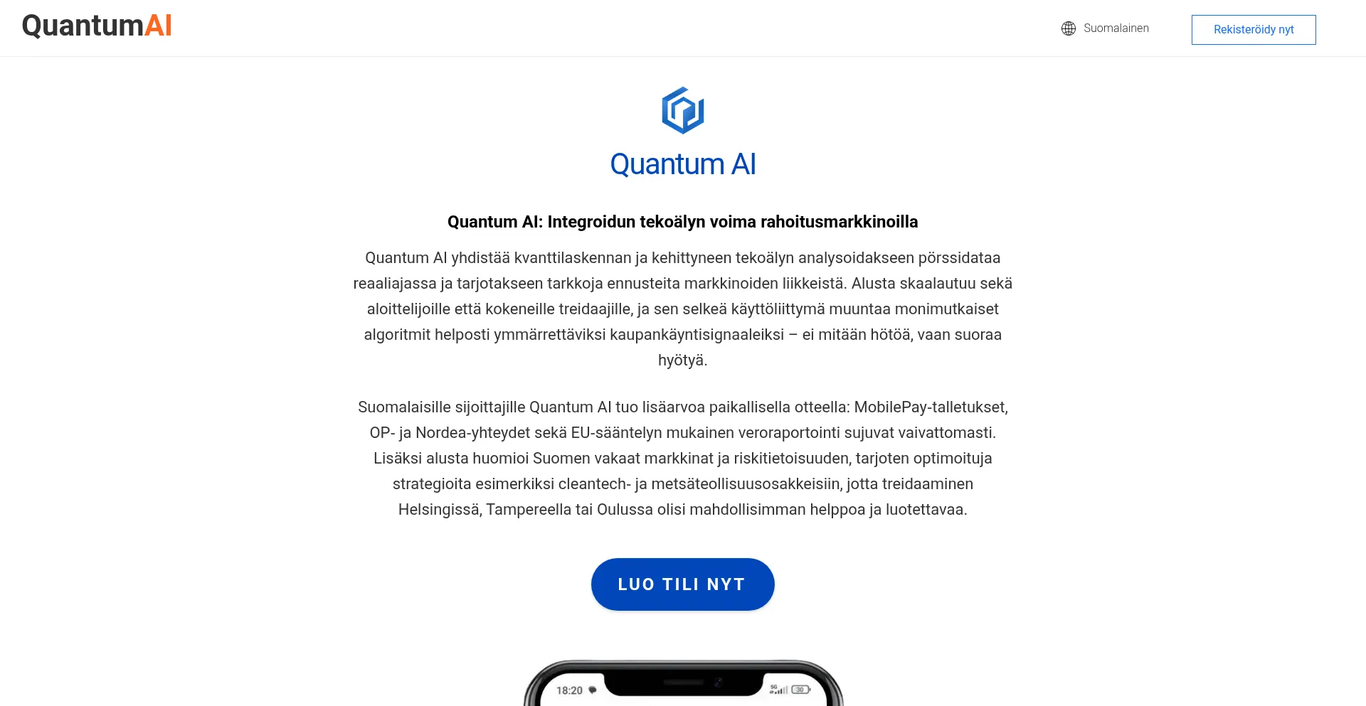 Website screenshot of Quantum-ai.fi