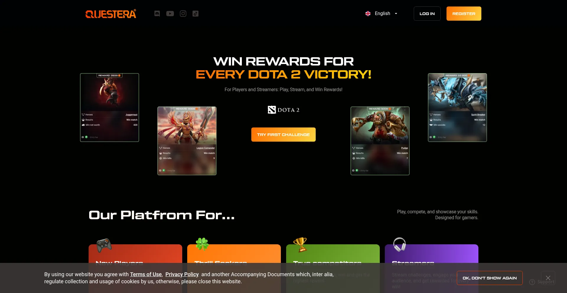 Website screenshot of Questera.games