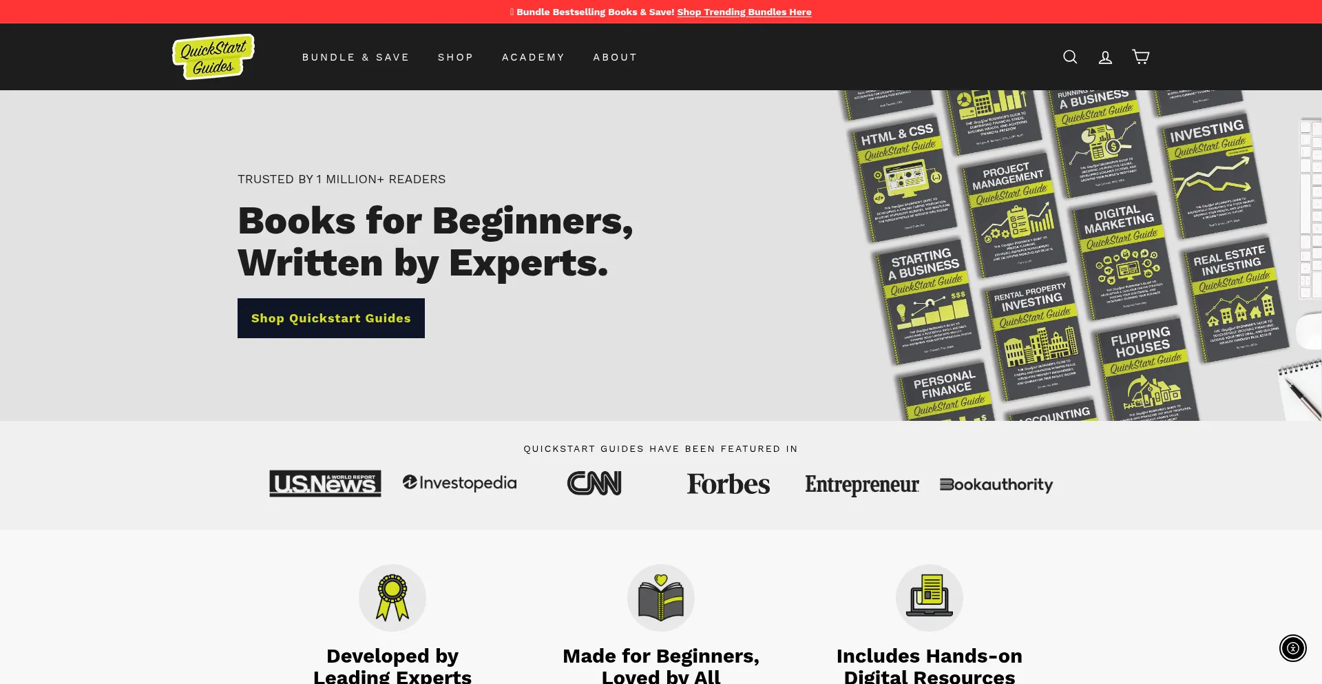 Website screenshot of Quickstartguides.com