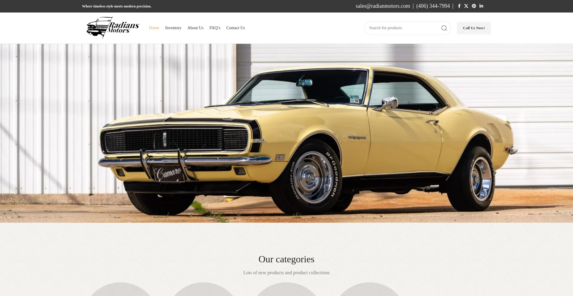 Website screenshot of Radianmotors.com