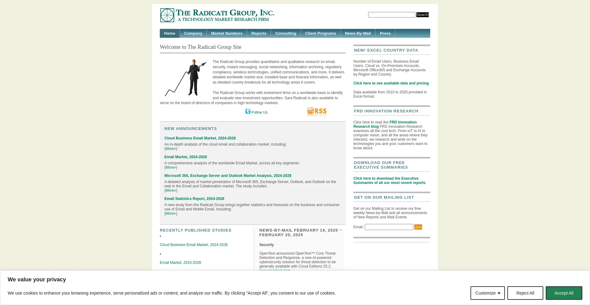 Website screenshot of Radicati.com