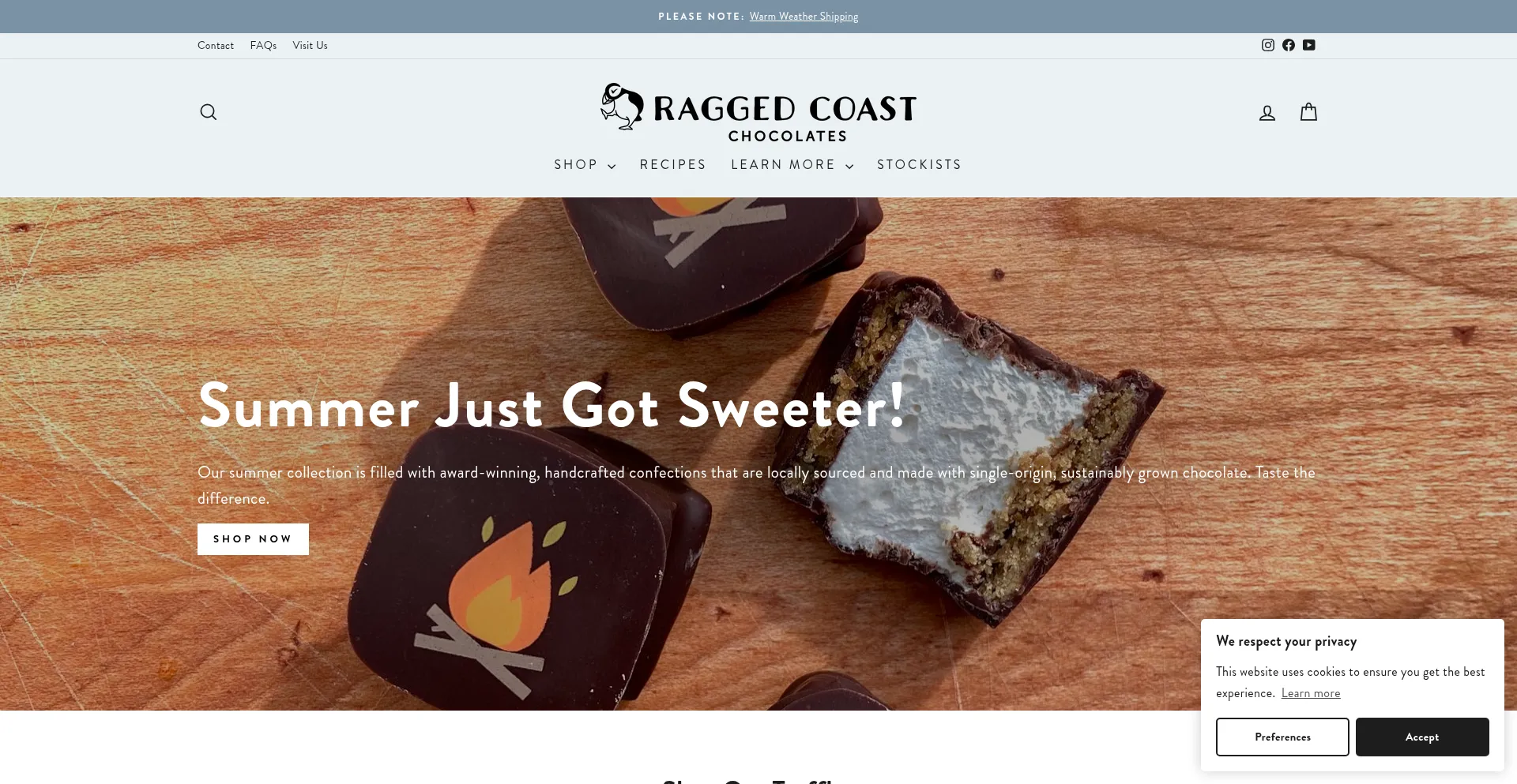Website screenshot of Raggedcoastchocolates.com