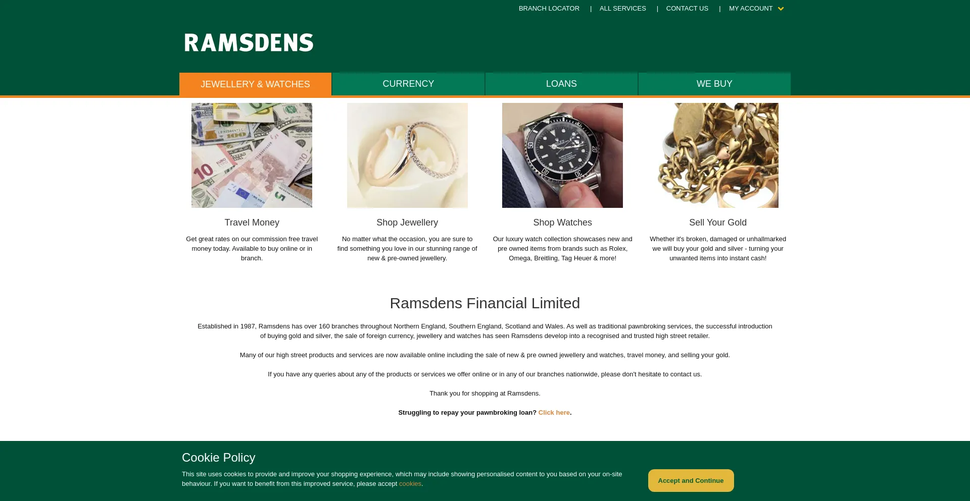 Website screenshot of Ramsdensforcash.co.uk