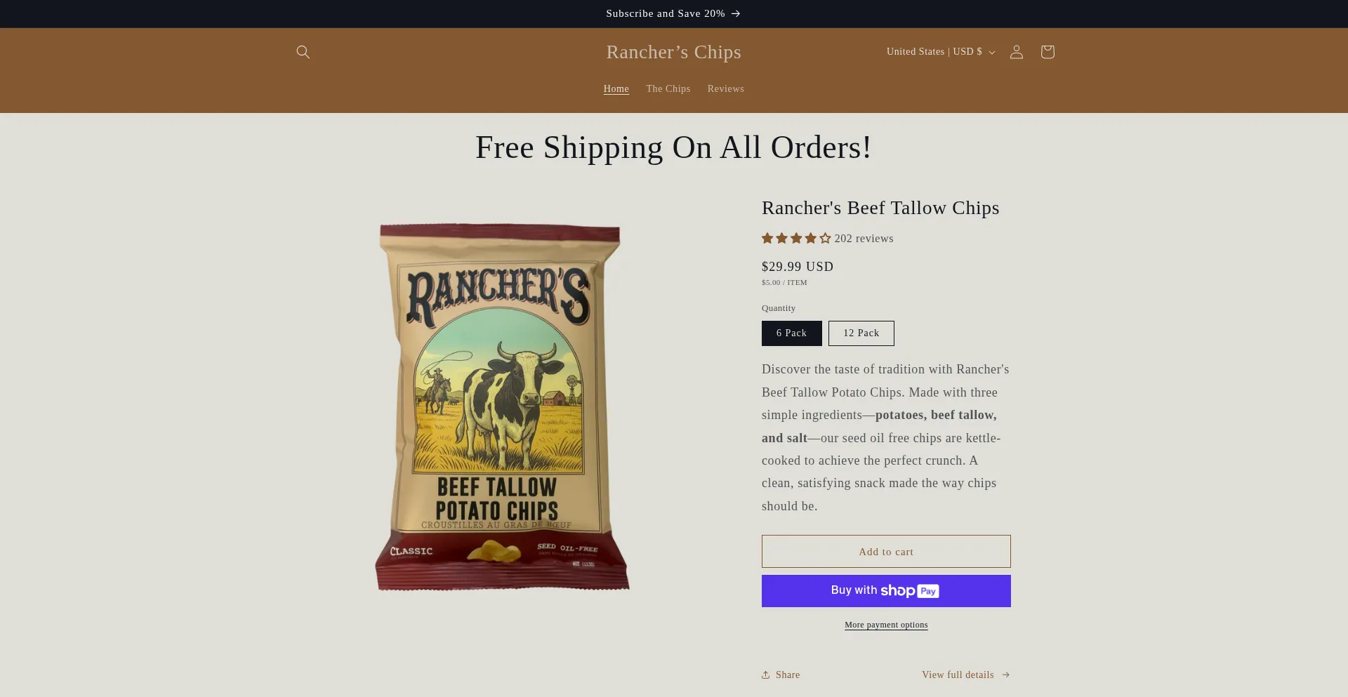 Website screenshot of Rancherschips.com