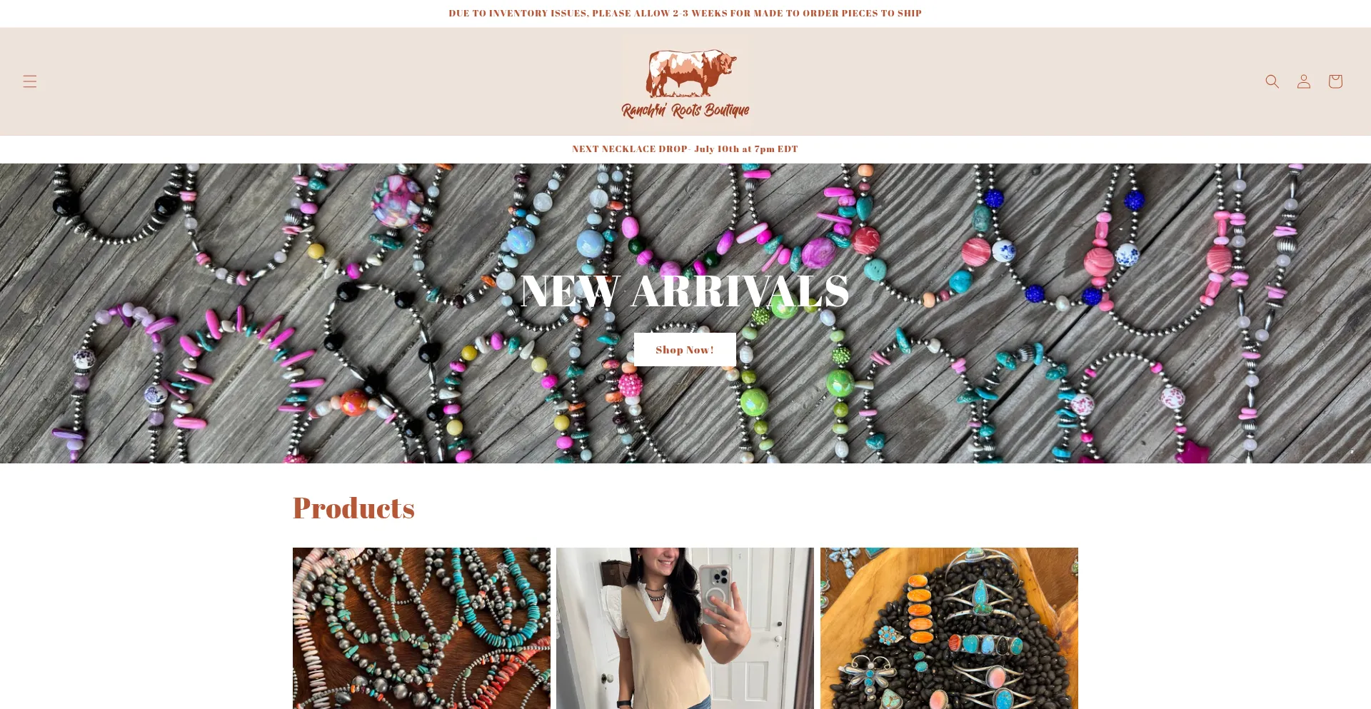 Website screenshot of Ranchinrootsboutique.com