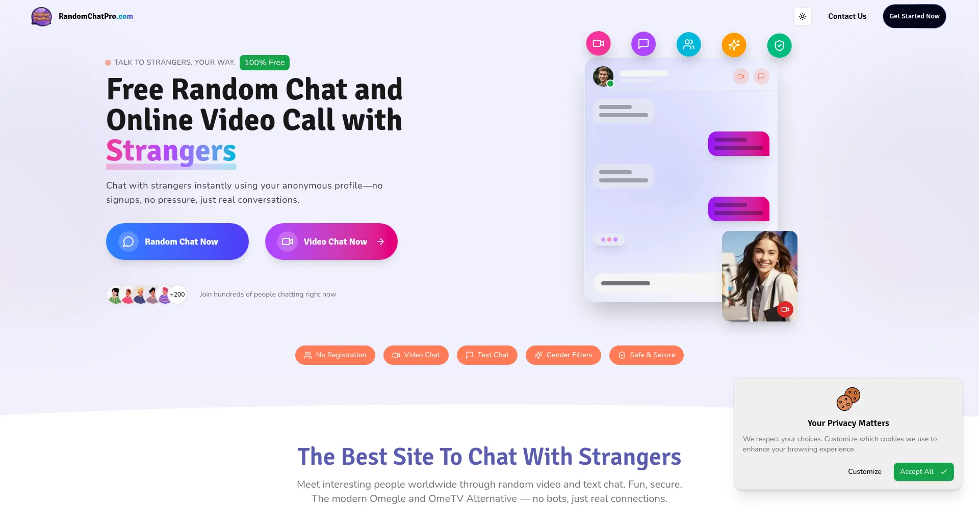 Website screenshot of Randomchatpro.com