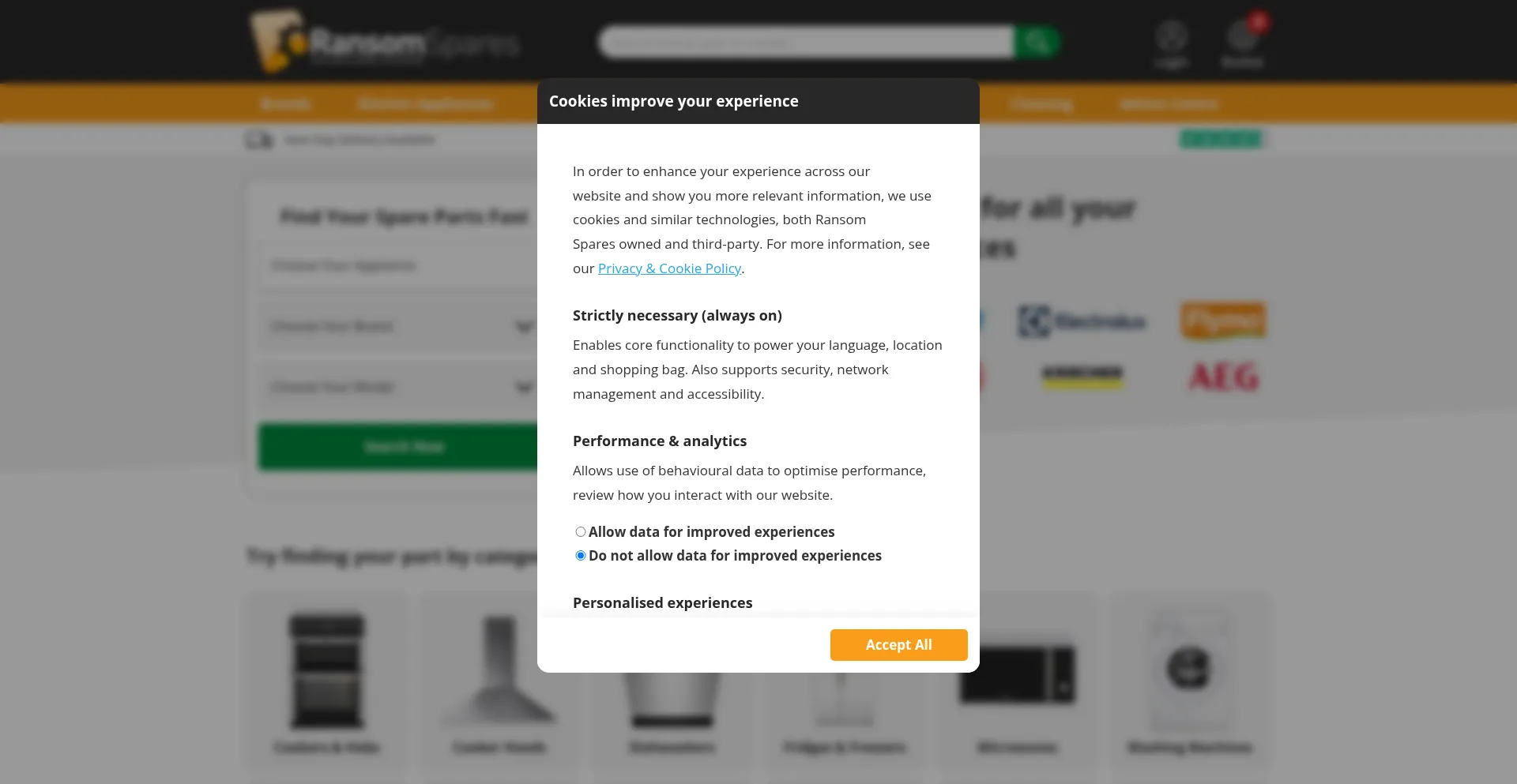Website screenshot of Ransomspares.co.uk