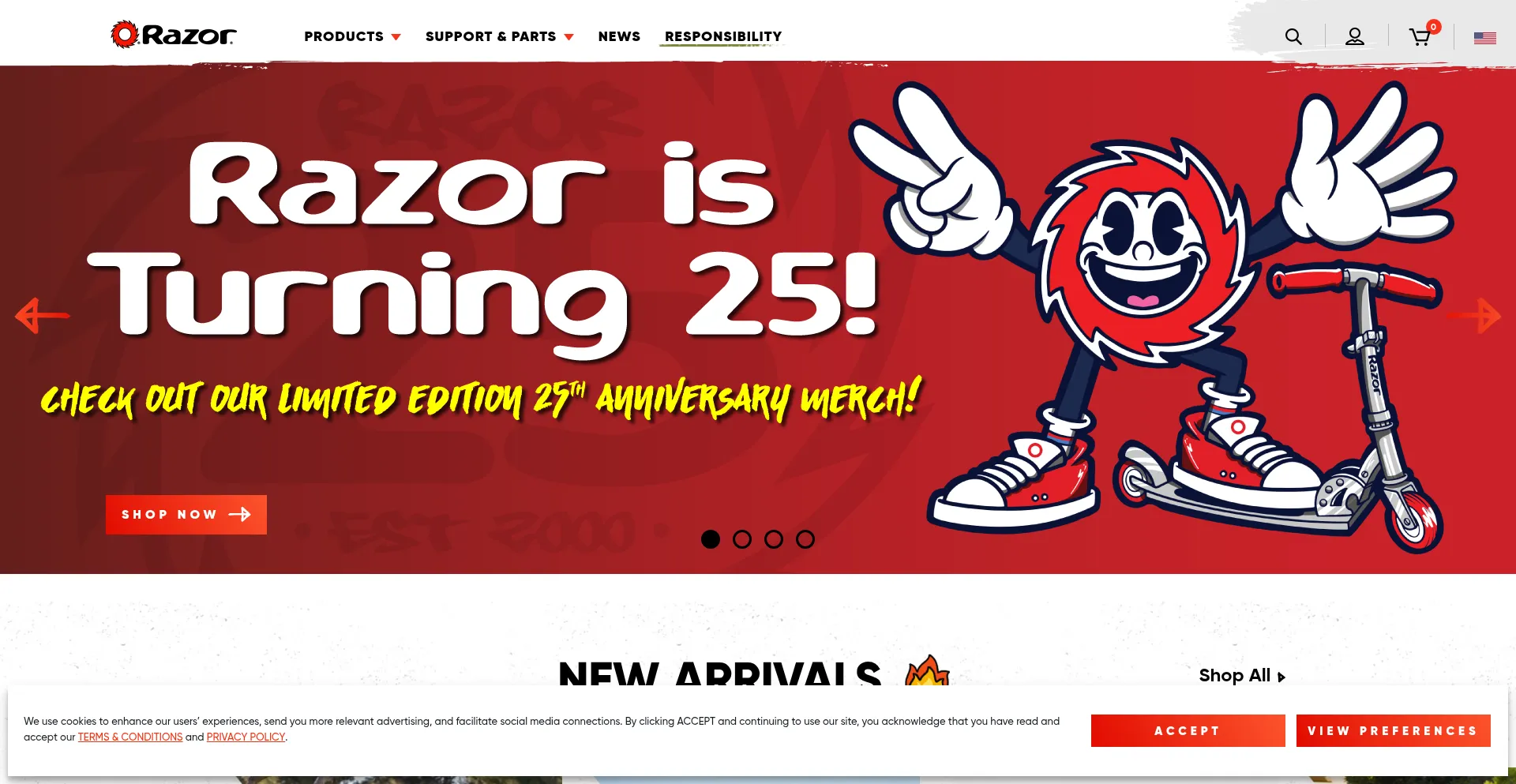 Website screenshot of Razor.com
