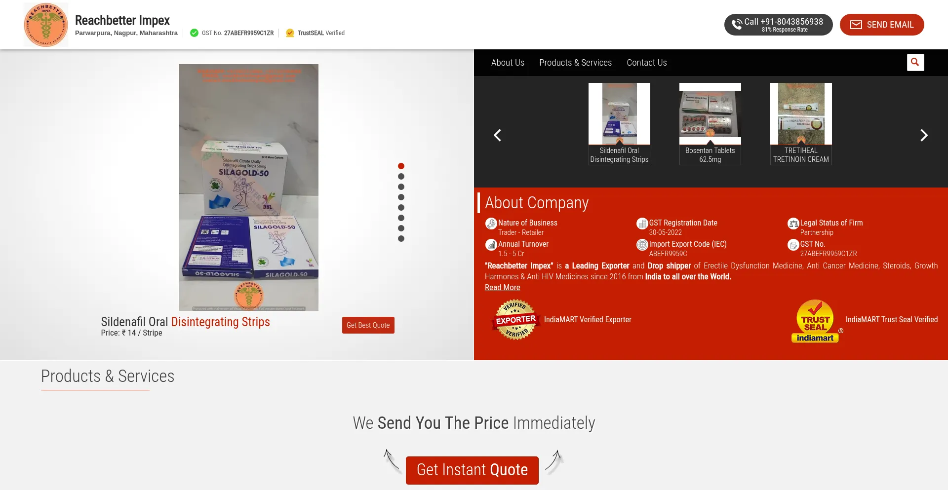 Website screenshot of Reachbetterimpex.com