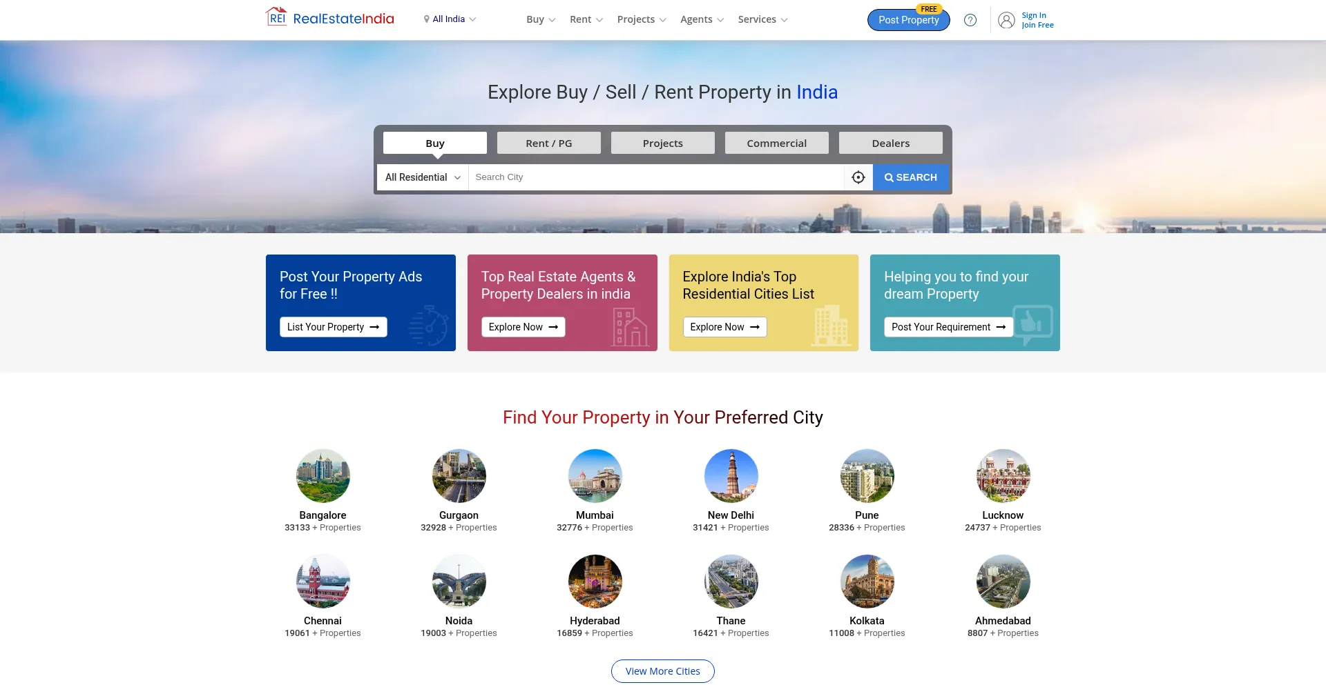 Website screenshot of Realestateindia.com
