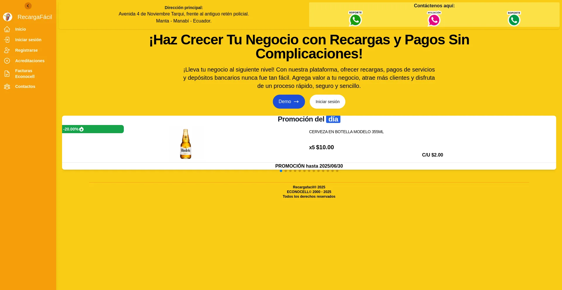 Website screenshot of Recargafacil.com.ec