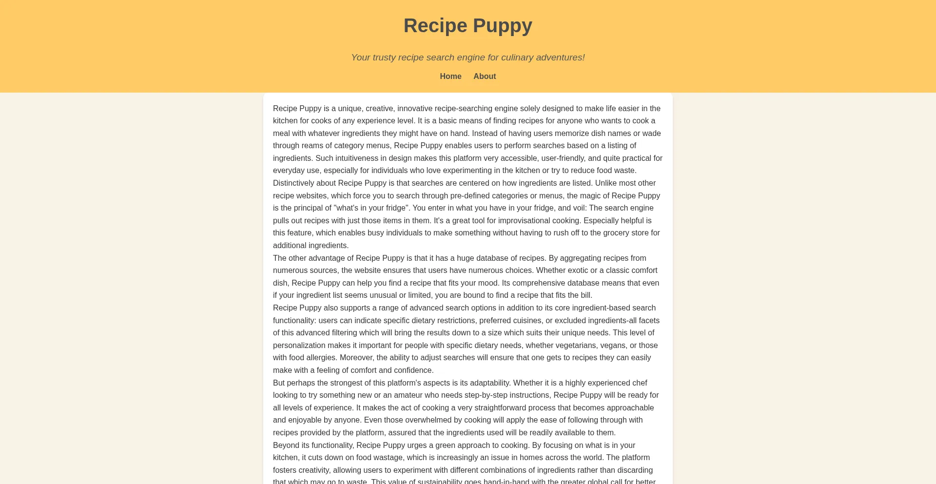 Website screenshot of Recipepuppy.com