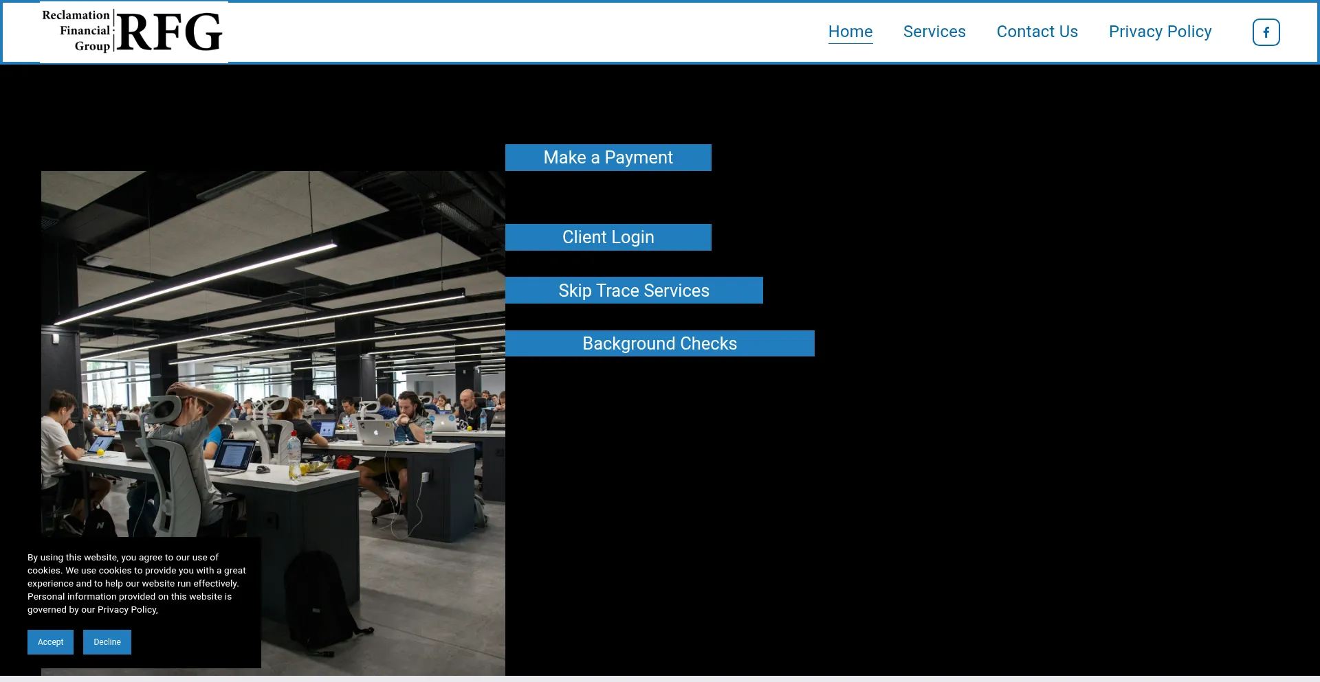 Website screenshot of Reclamationfinancialgroup.com