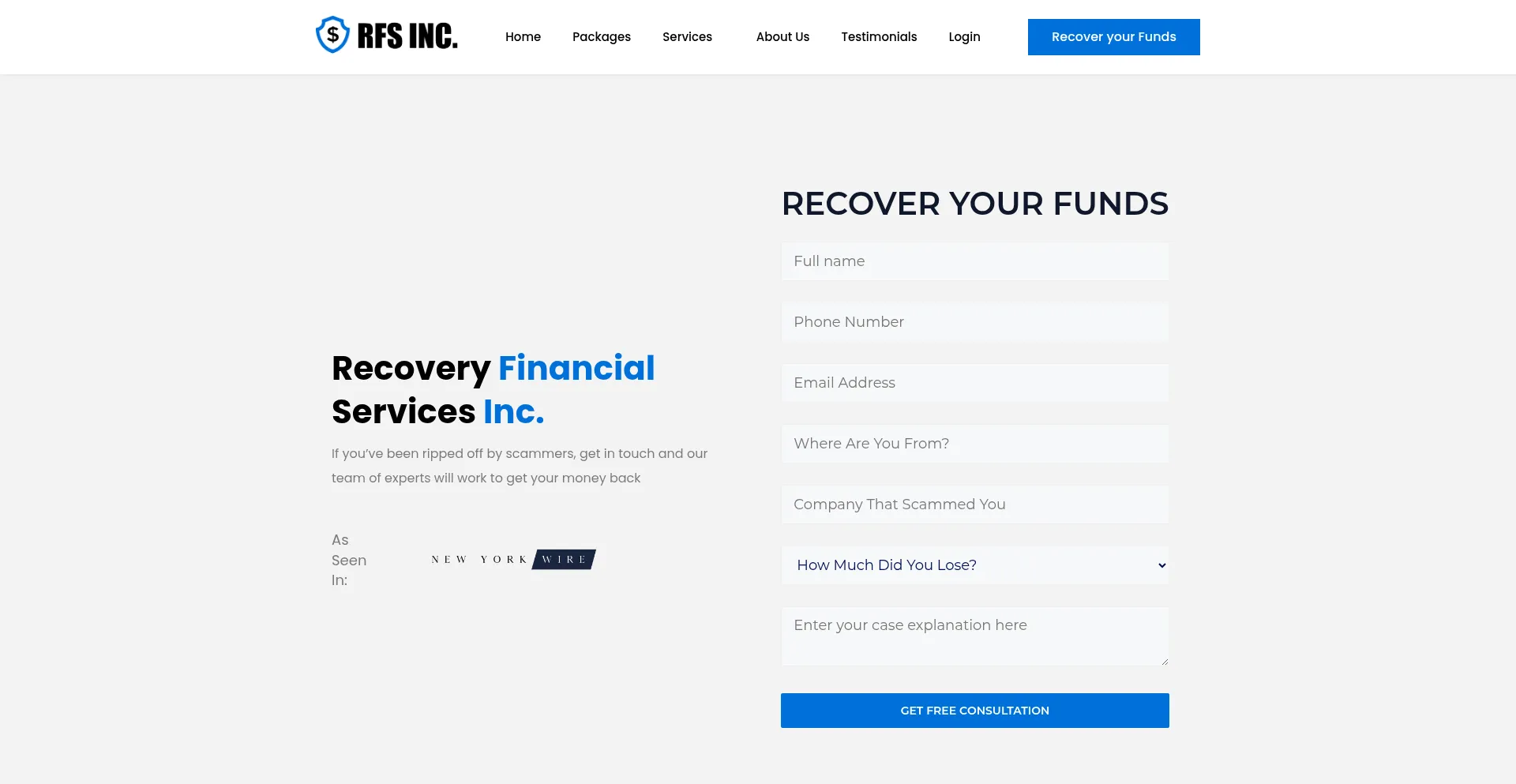 Website screenshot of Recoveryfinancialservices.com