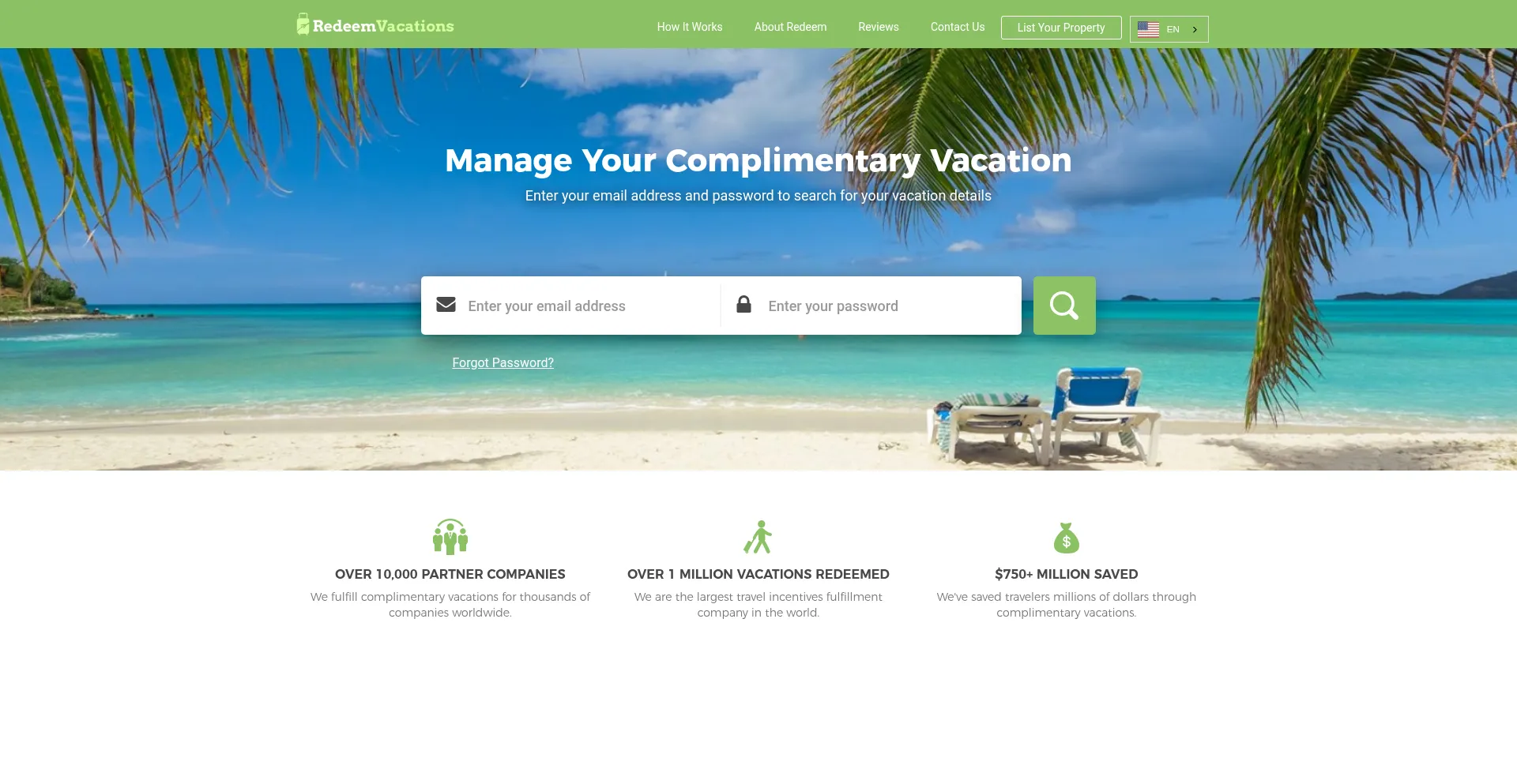 Website screenshot of Redeemvacations.com