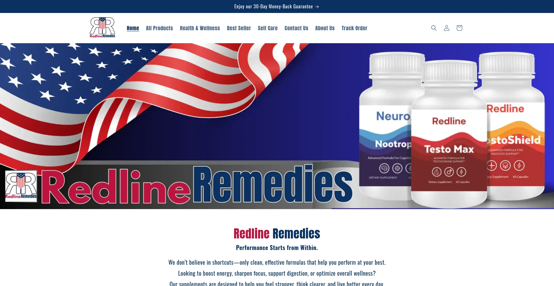 Website screenshot of Redlineremedies.com