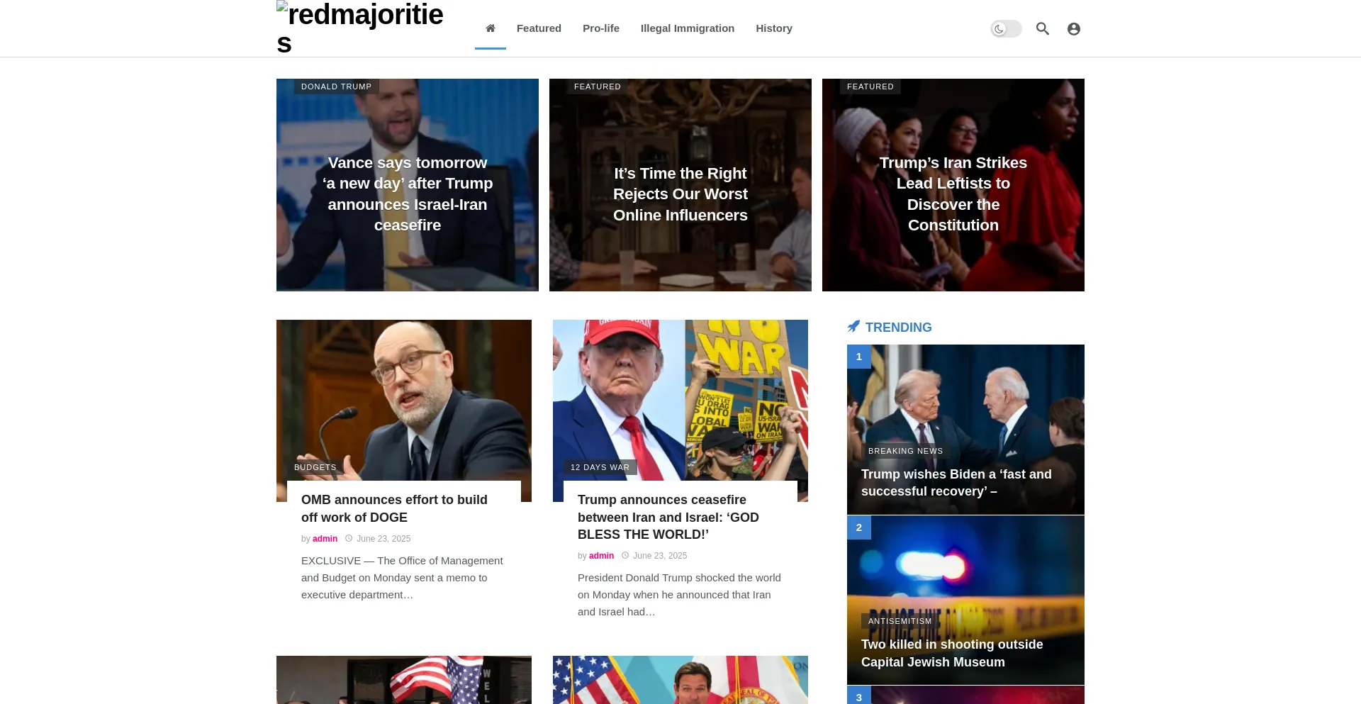 Website screenshot of Redmajorities.com