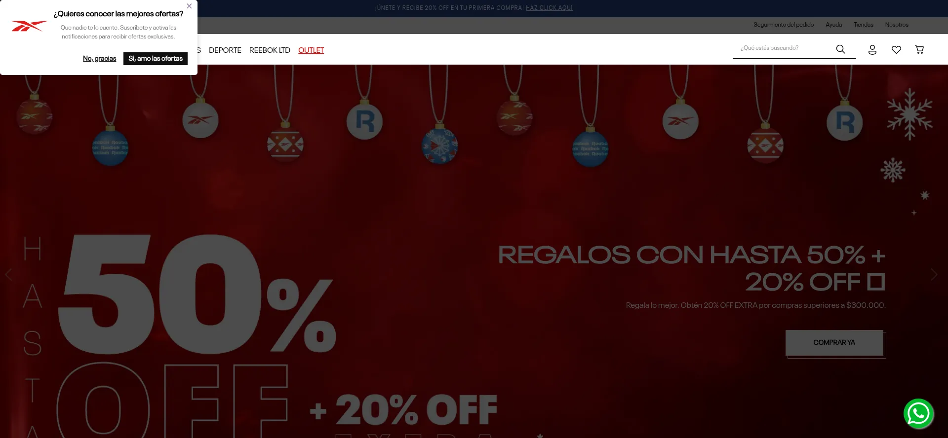 Website screenshot of Reebok.co