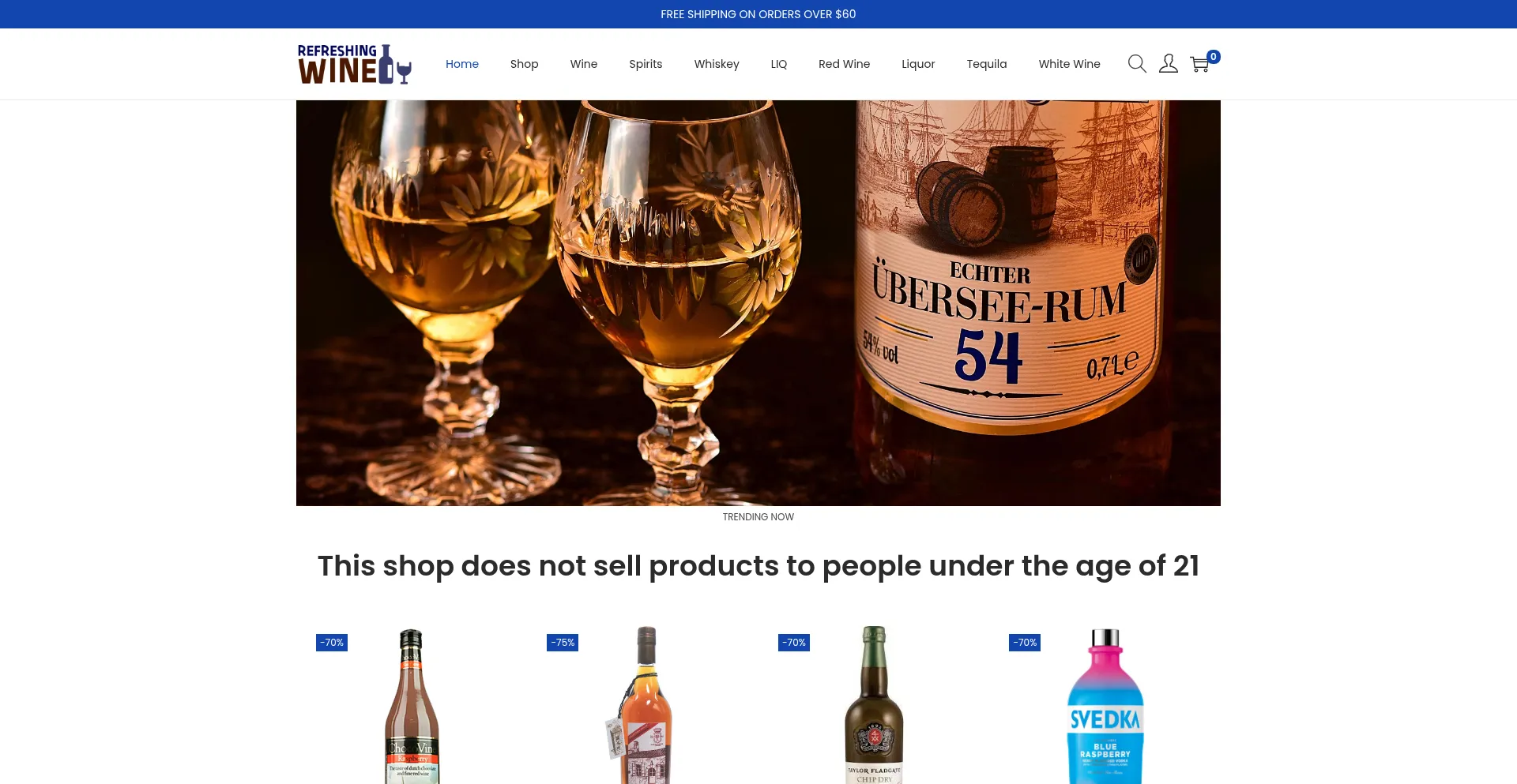 Website screenshot of Refreshingwineshop.com