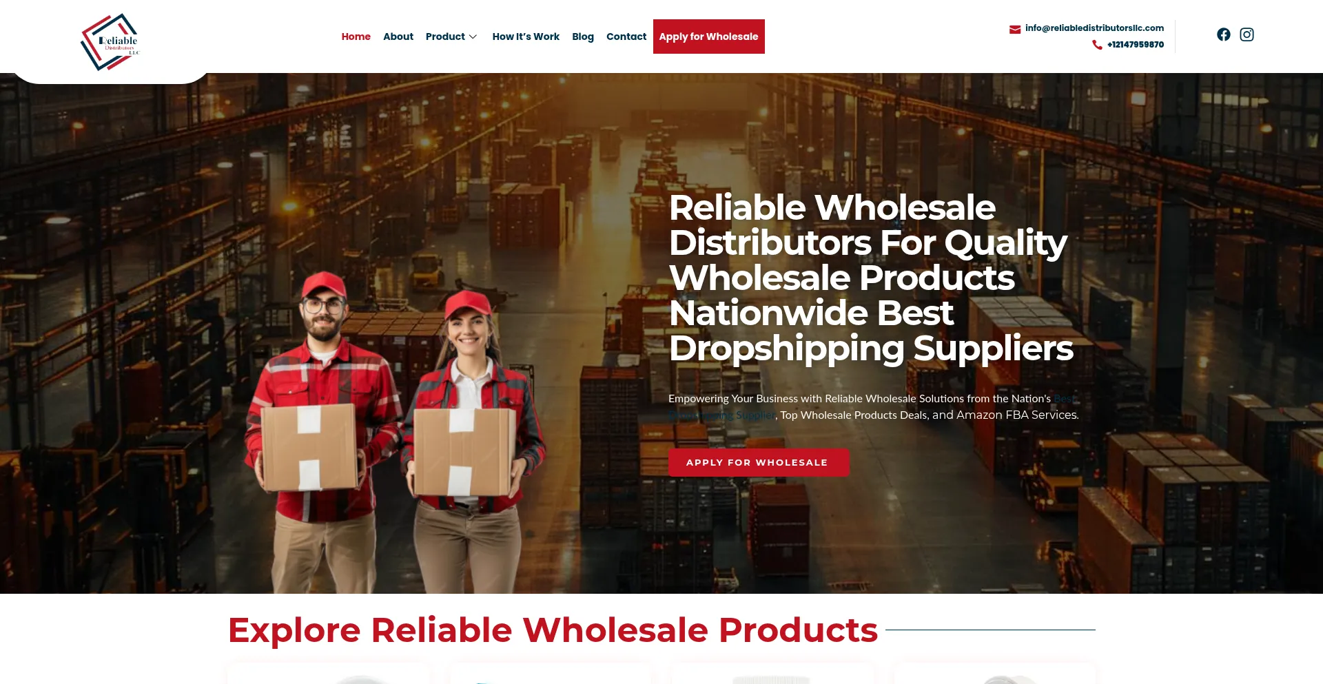 Website screenshot of Reliabledistributorsllc.com