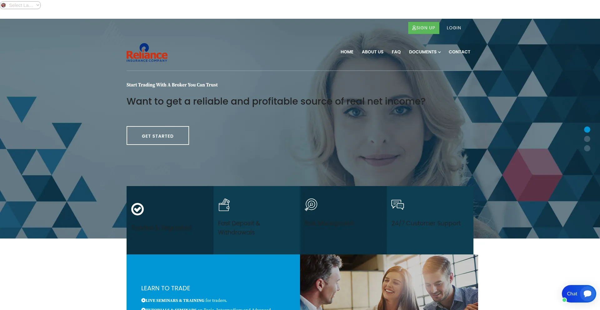 Website screenshot of Relianceinsurancecompany.com