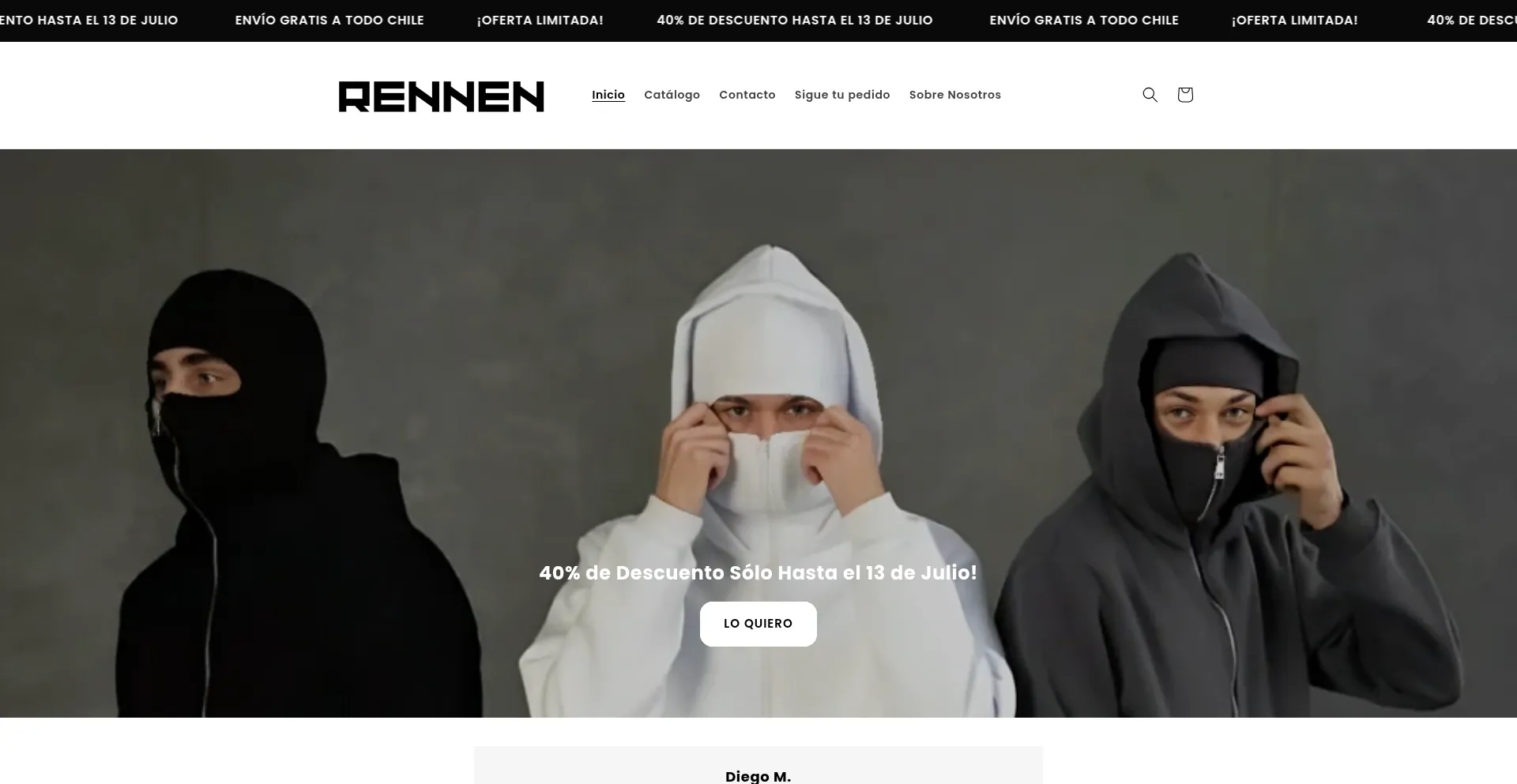 Website screenshot of Rennenclothing.shop