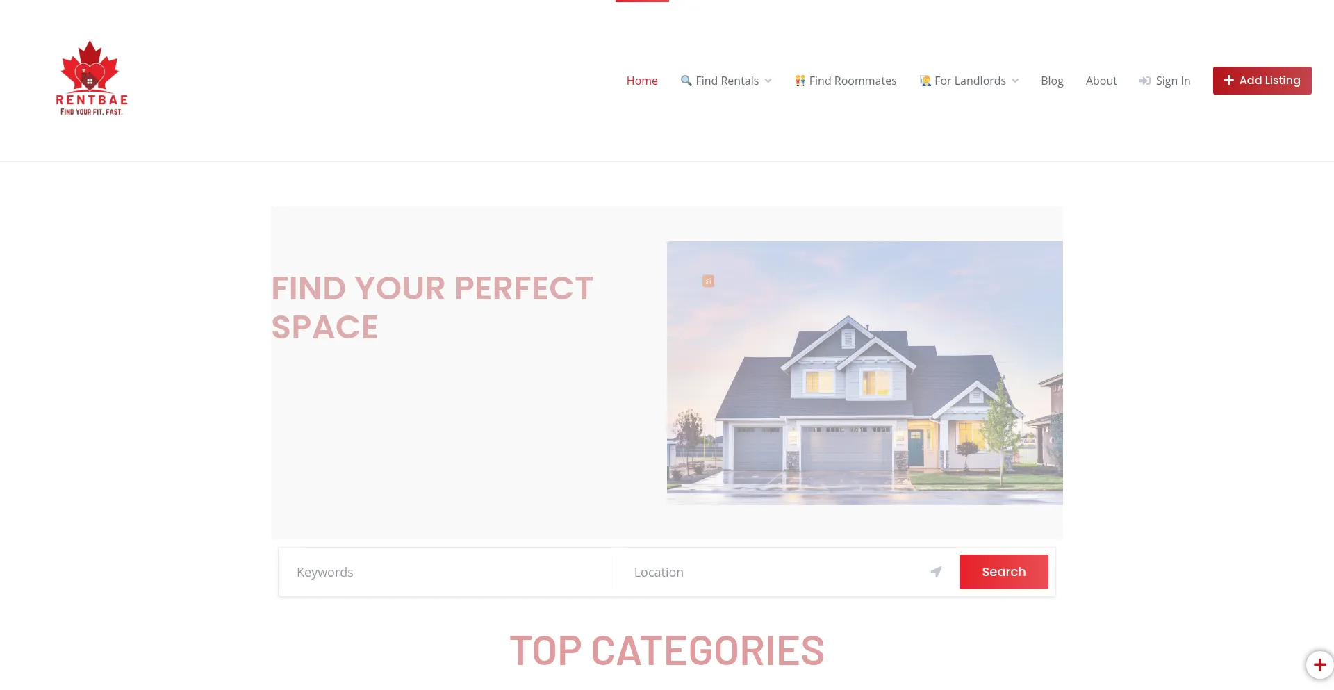 Website screenshot of Rentbae.io