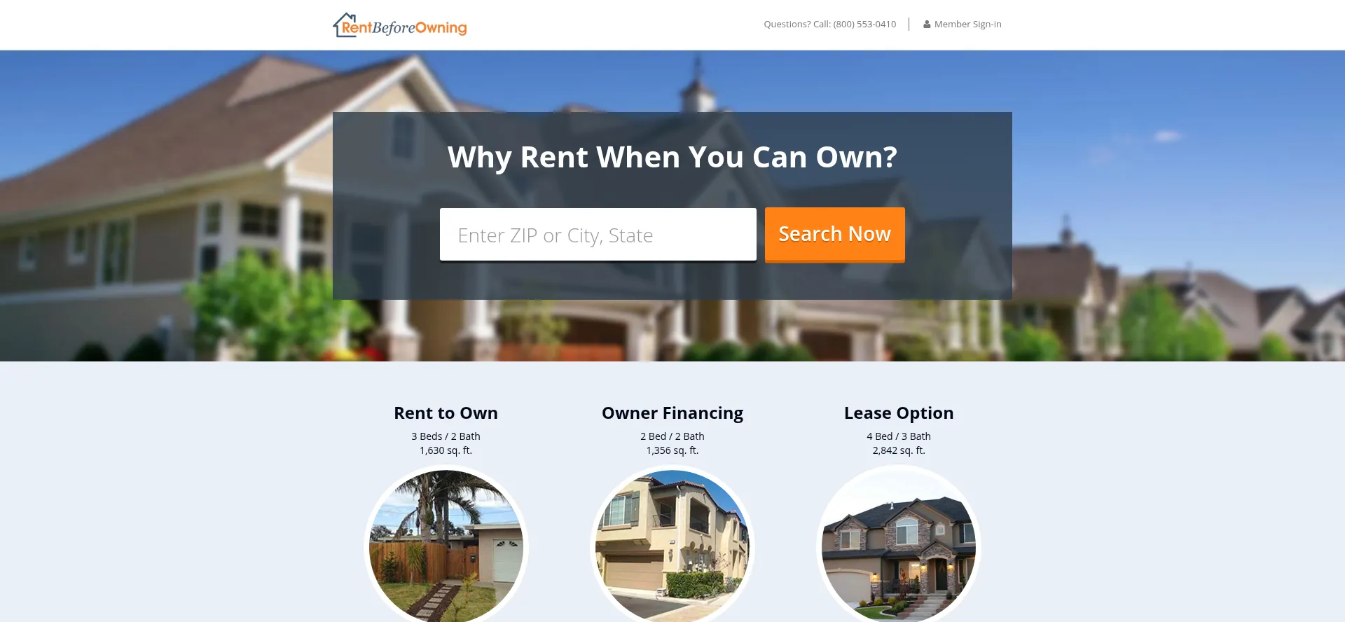Website screenshot of Rentbeforeowning.com