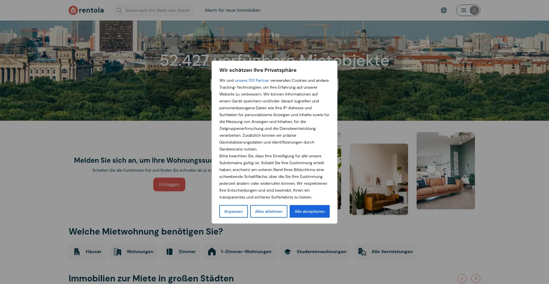 Website screenshot of Rentola.de