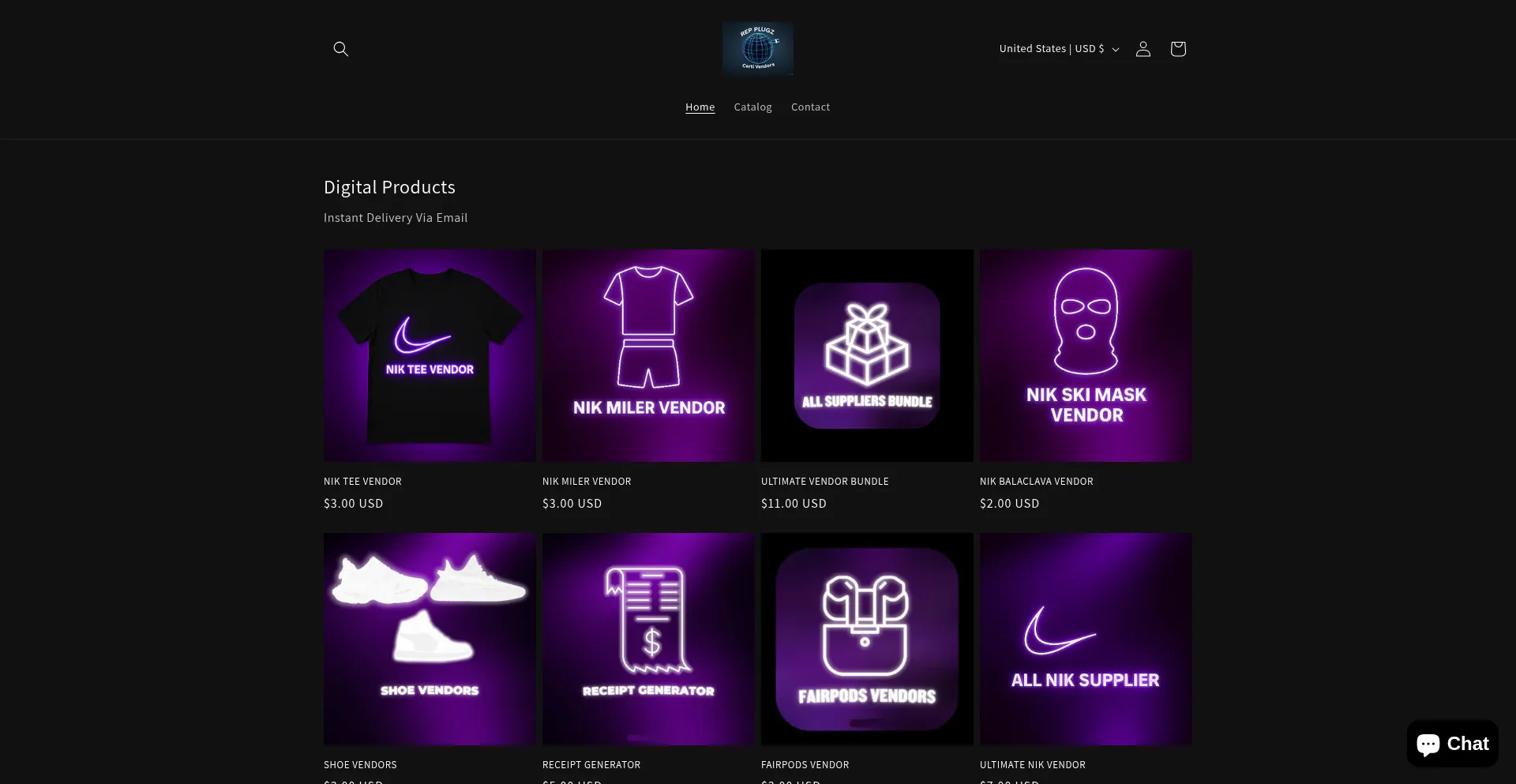 Website screenshot of Repplugz.store