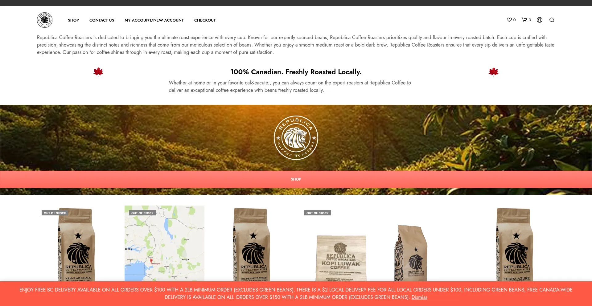Website screenshot of Republicaroasters.com