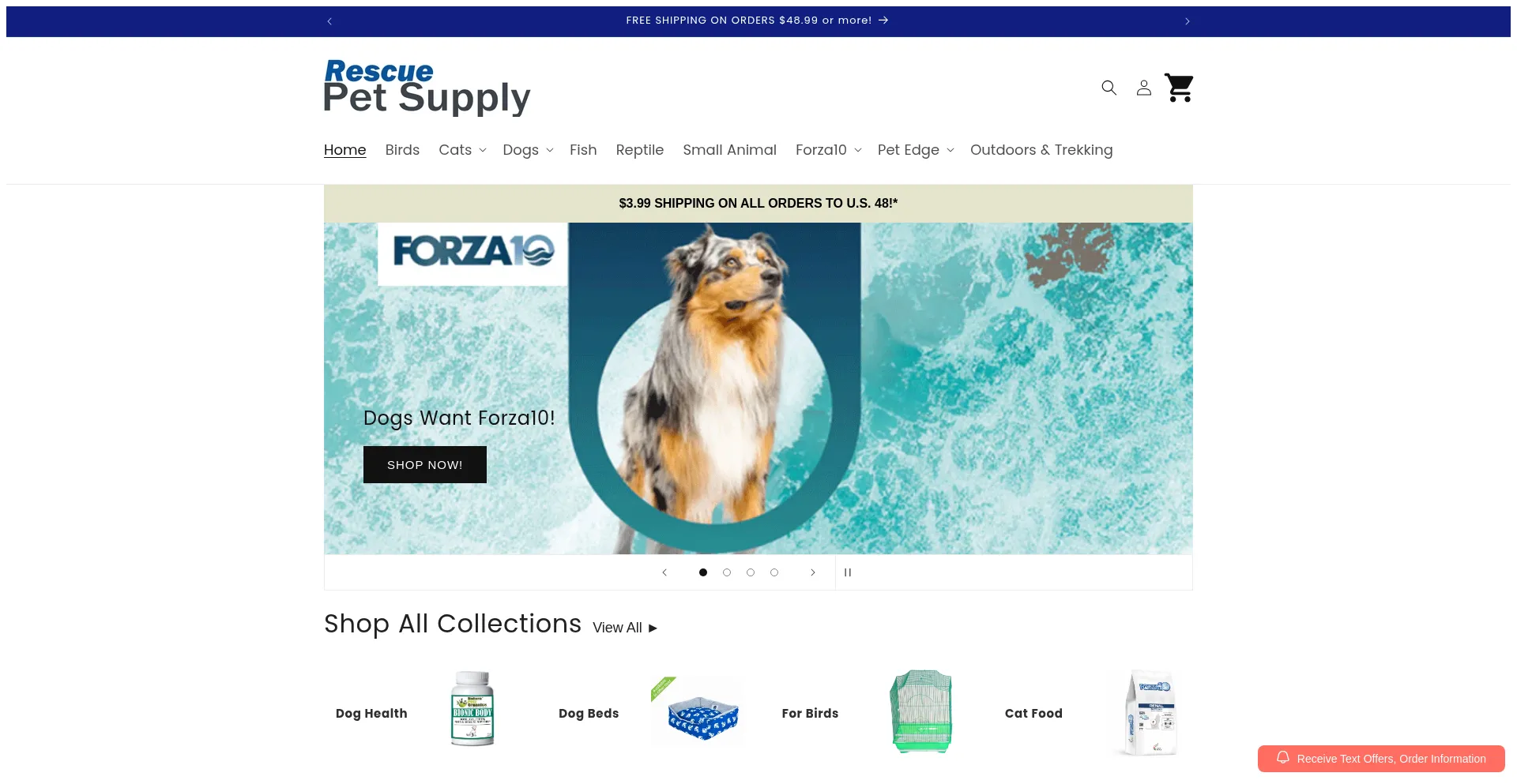 Website screenshot of Rescuepetsupply.com