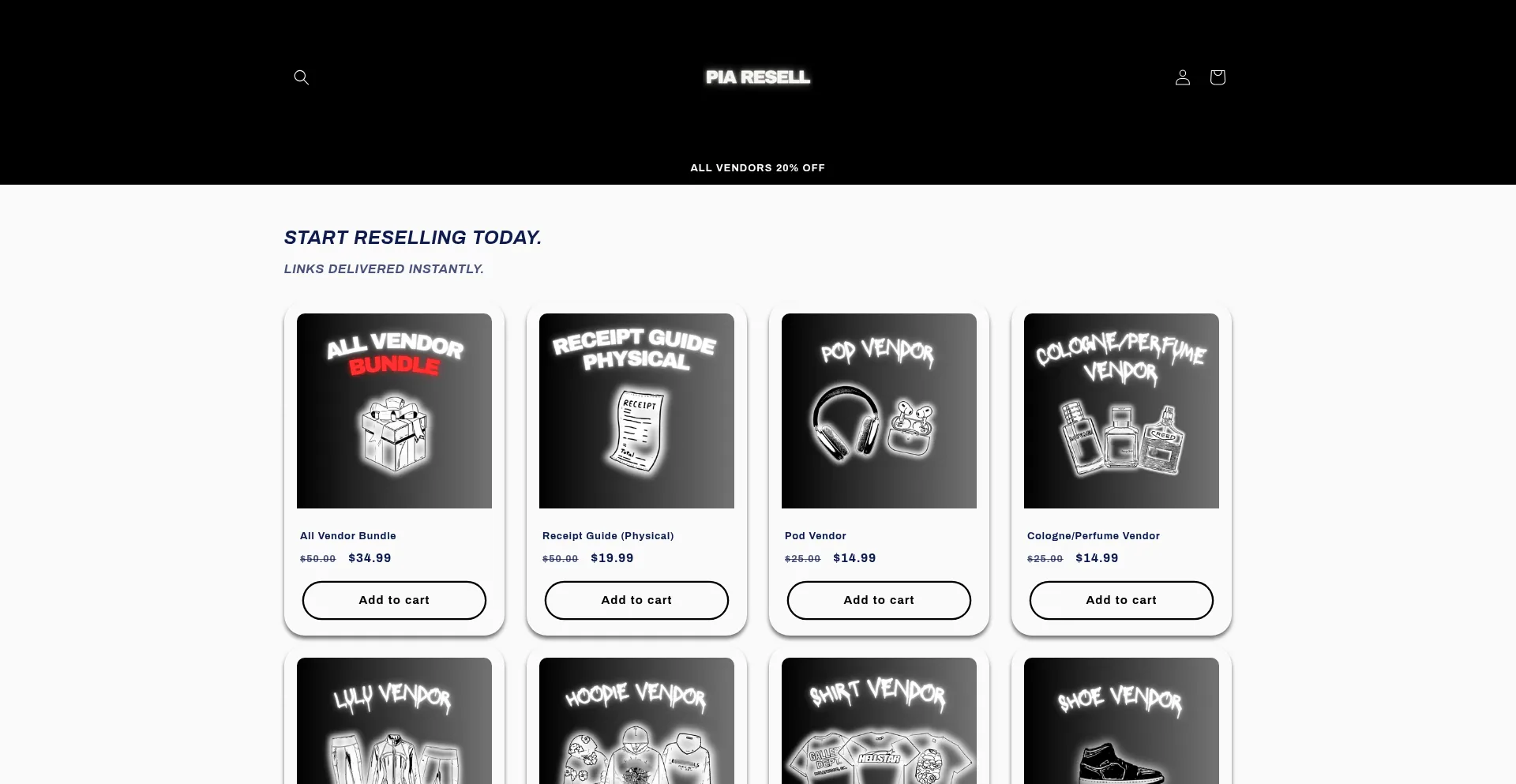 Website screenshot of Resellpia.com