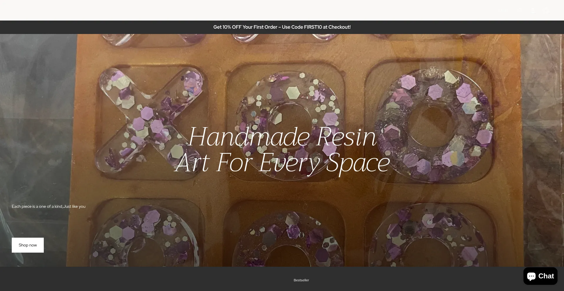 Website screenshot of Resinartbycrt.myshopify.com