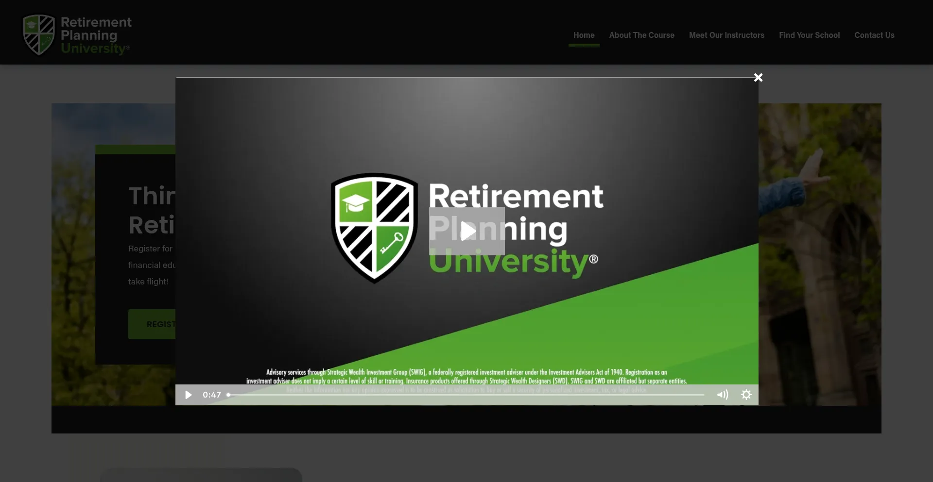 Website screenshot of Retirementplanninguniversity.com