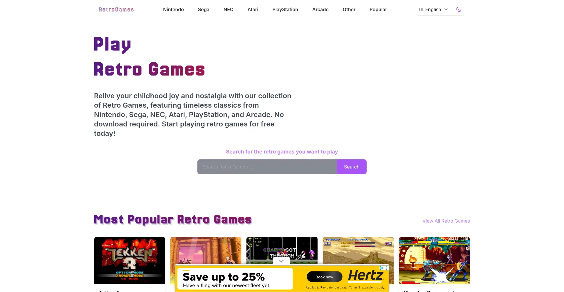 Website screenshot of Retro-games.org