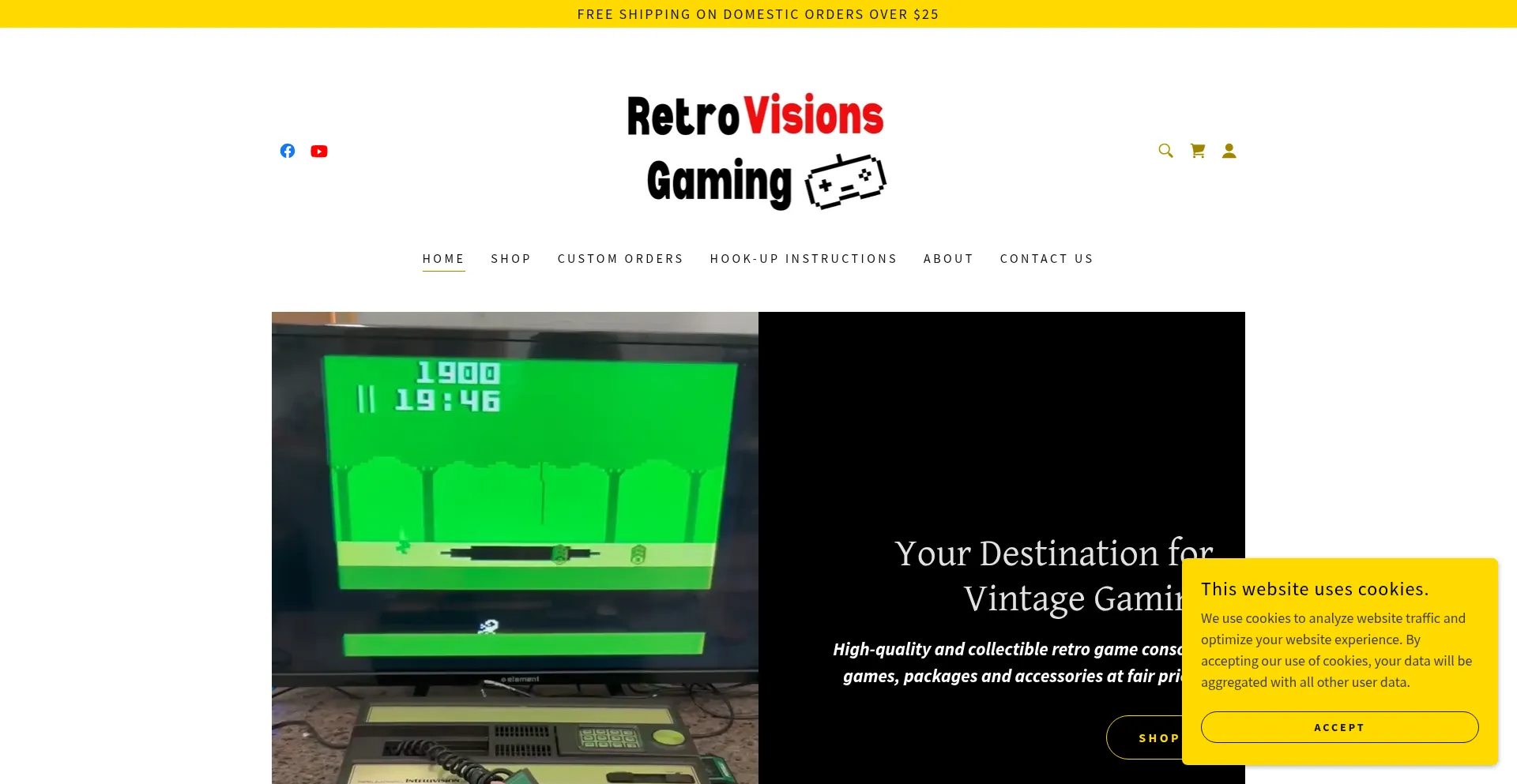 Website screenshot of Retrovisionsgaming.com