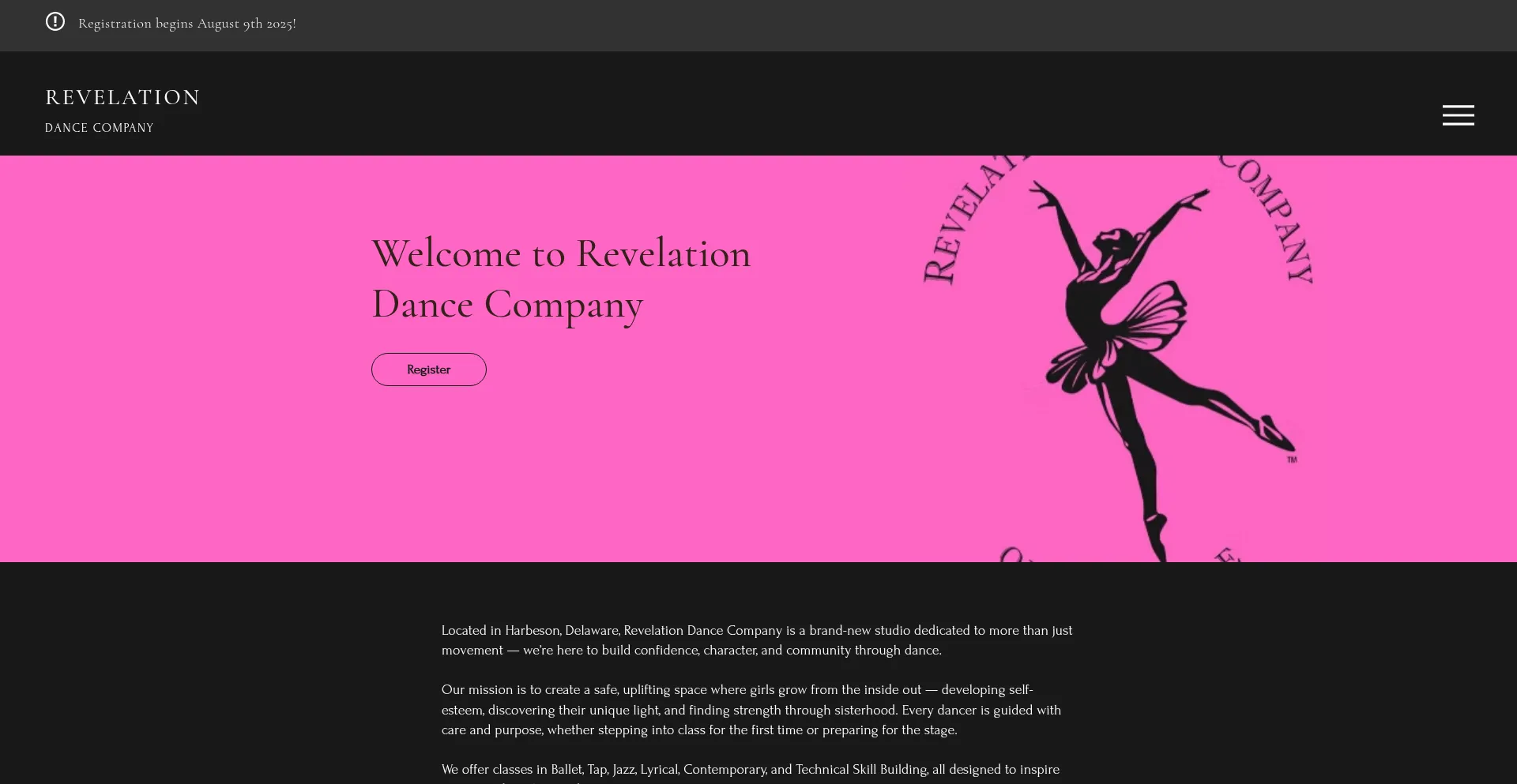 Website screenshot of Revelationdancecompany.com