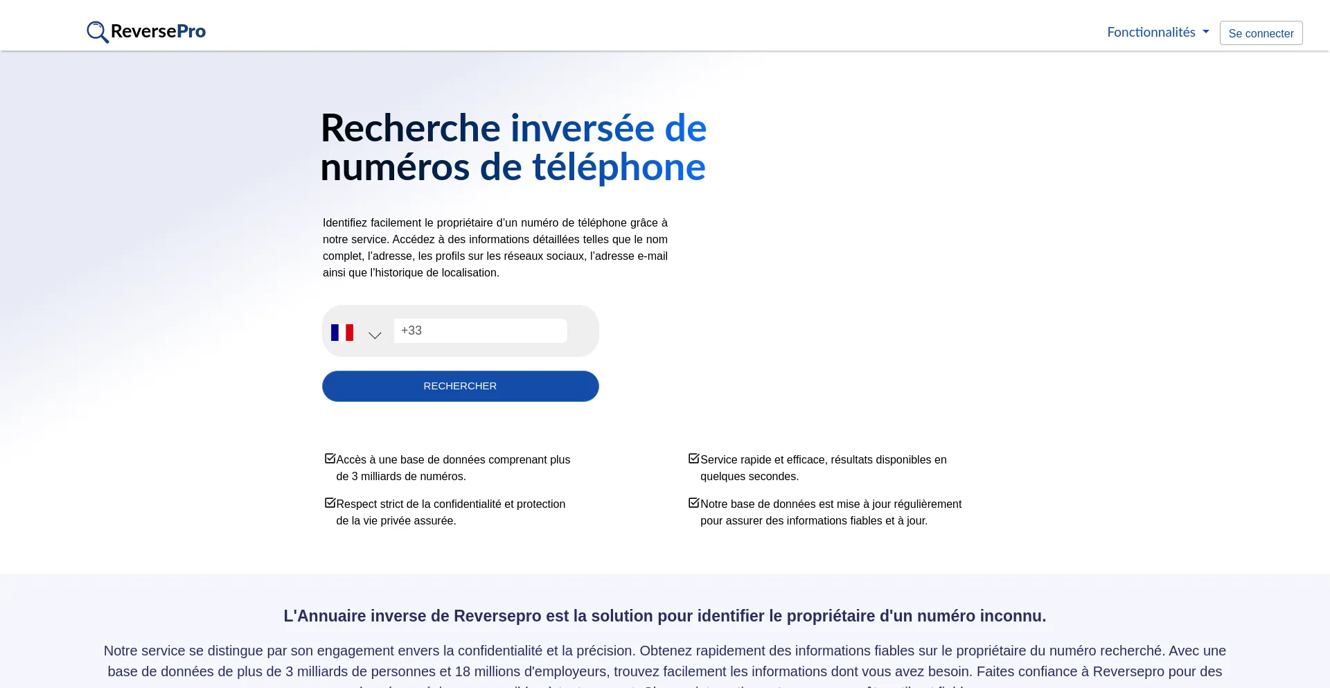 Website screenshot of Reversepro.io